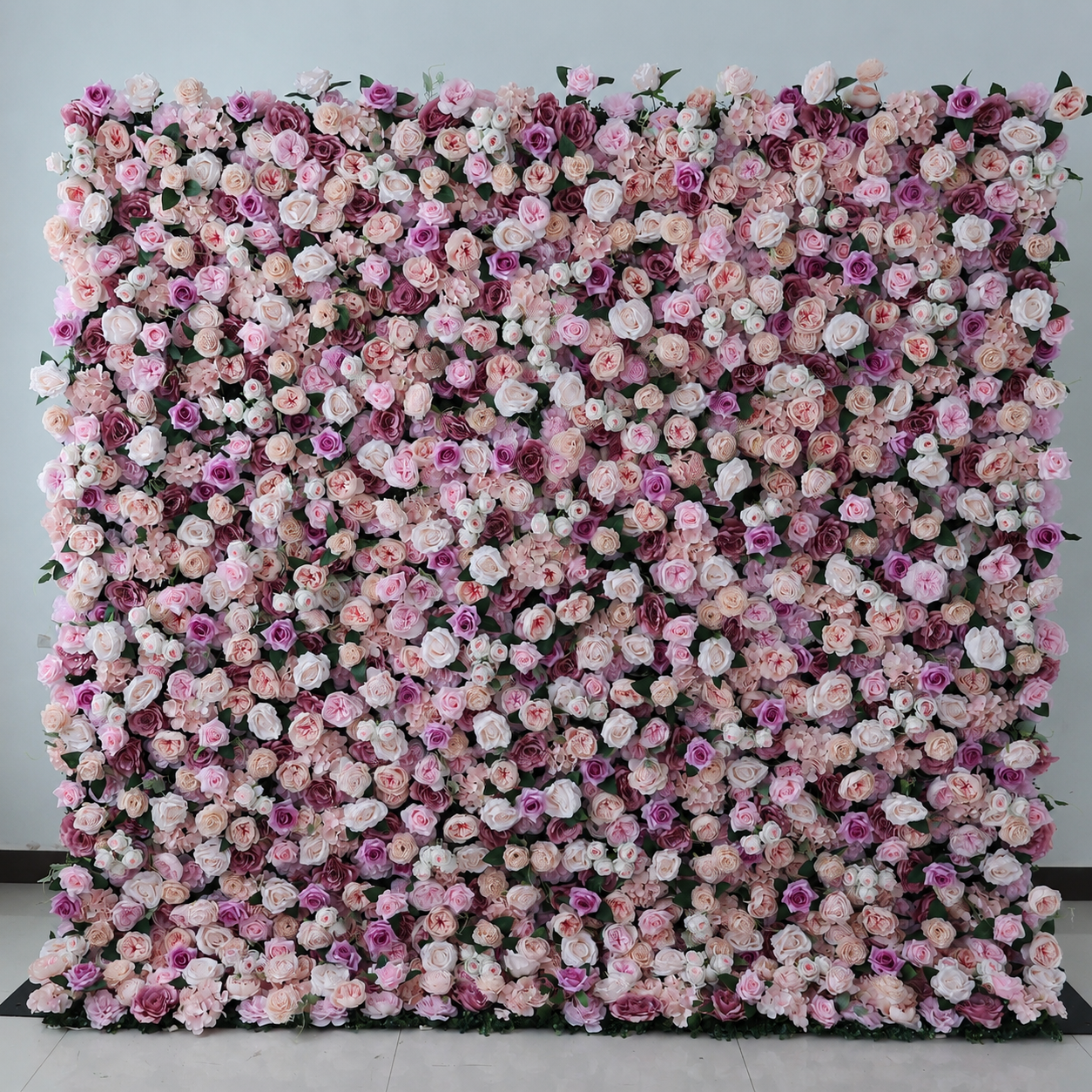 Artificial Pink Rose Flower Wall Backdrop with Greenery, Foldable Faux Floral Panels for Wedding Baby Shower Bridal Shower Birthday Party Photo Booth Decor, Stand Not Included, 10 x 10 ft