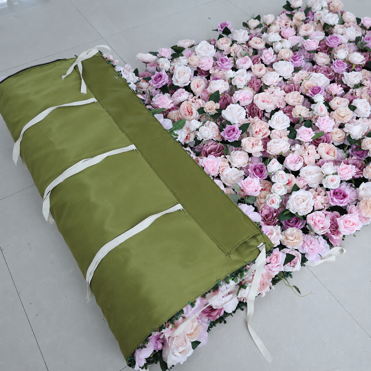 Artificial Pink Rose Flower Wall Backdrop with Greenery, Foldable Faux Floral Panels for Wedding Baby Shower Bridal Shower Birthday Party Photo Booth Decor, Stand Not Included, 10 x 10 ft