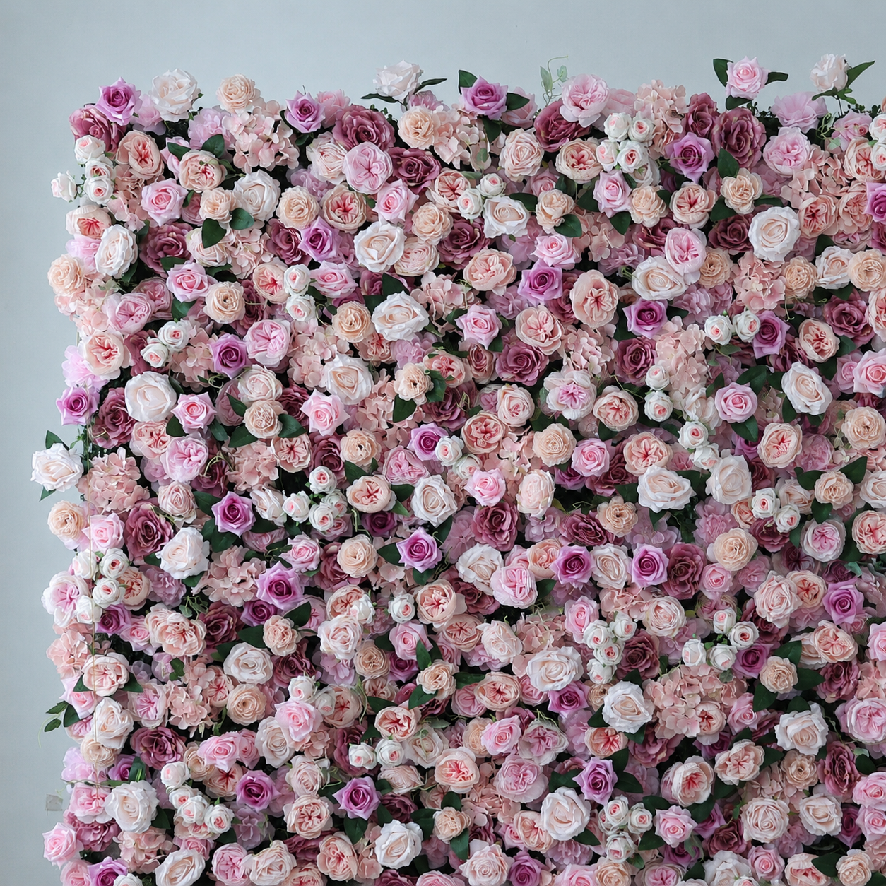 Artificial Pink Rose Flower Wall Backdrop with Greenery, Foldable Faux Floral Panels for Wedding Baby Shower Bridal Shower Birthday Party Photo Booth Decor, Stand Not Included, 10 x 10 ft