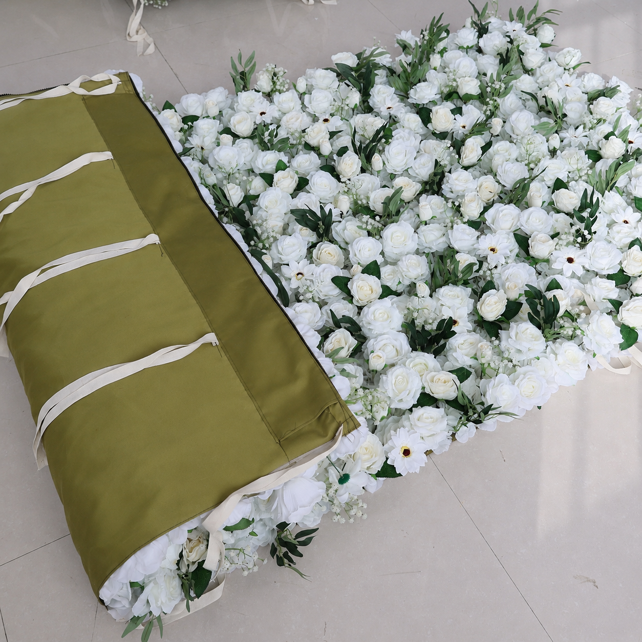 Artificial White Rose Flower Wall Backdrop with Greenery, Faux Floral Wall Panels for Wedding Baby Shower Bridal Shower Birthday Party Photo Booth Decor, Stand Not Included, 10x 10ft