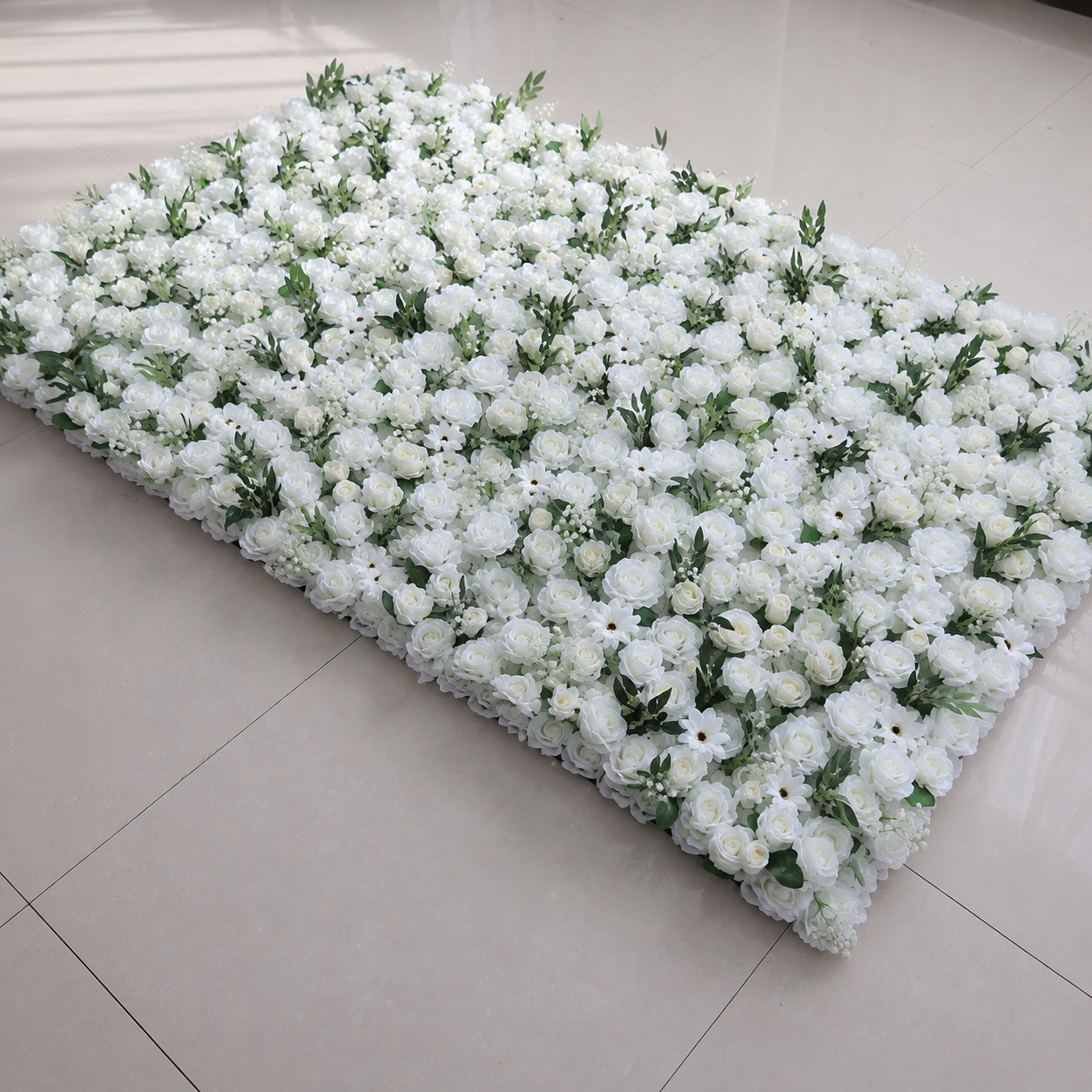 Artificial White Rose Flower Wall Backdrop with Greenery, Faux Floral Wall Panels for Wedding Baby Shower Bridal Shower Birthday Party Photo Booth Decor, Stand Not Included, 10x 10ft