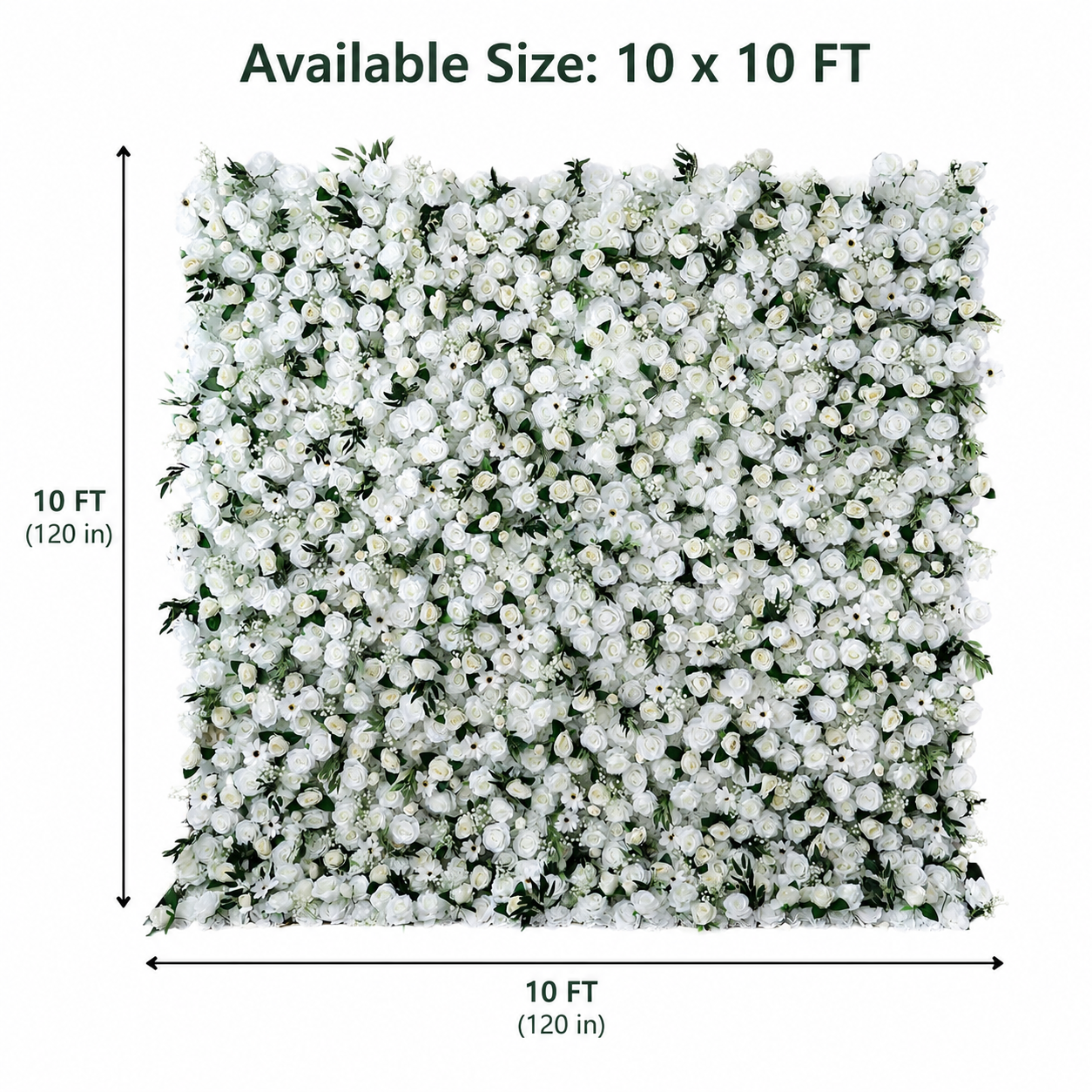 Artificial White Rose Flower Wall Backdrop with Greenery, Faux Floral Wall Panels for Wedding Baby Shower Bridal Shower Birthday Party Photo Booth Decor, Stand Not Included, 10x 10ft