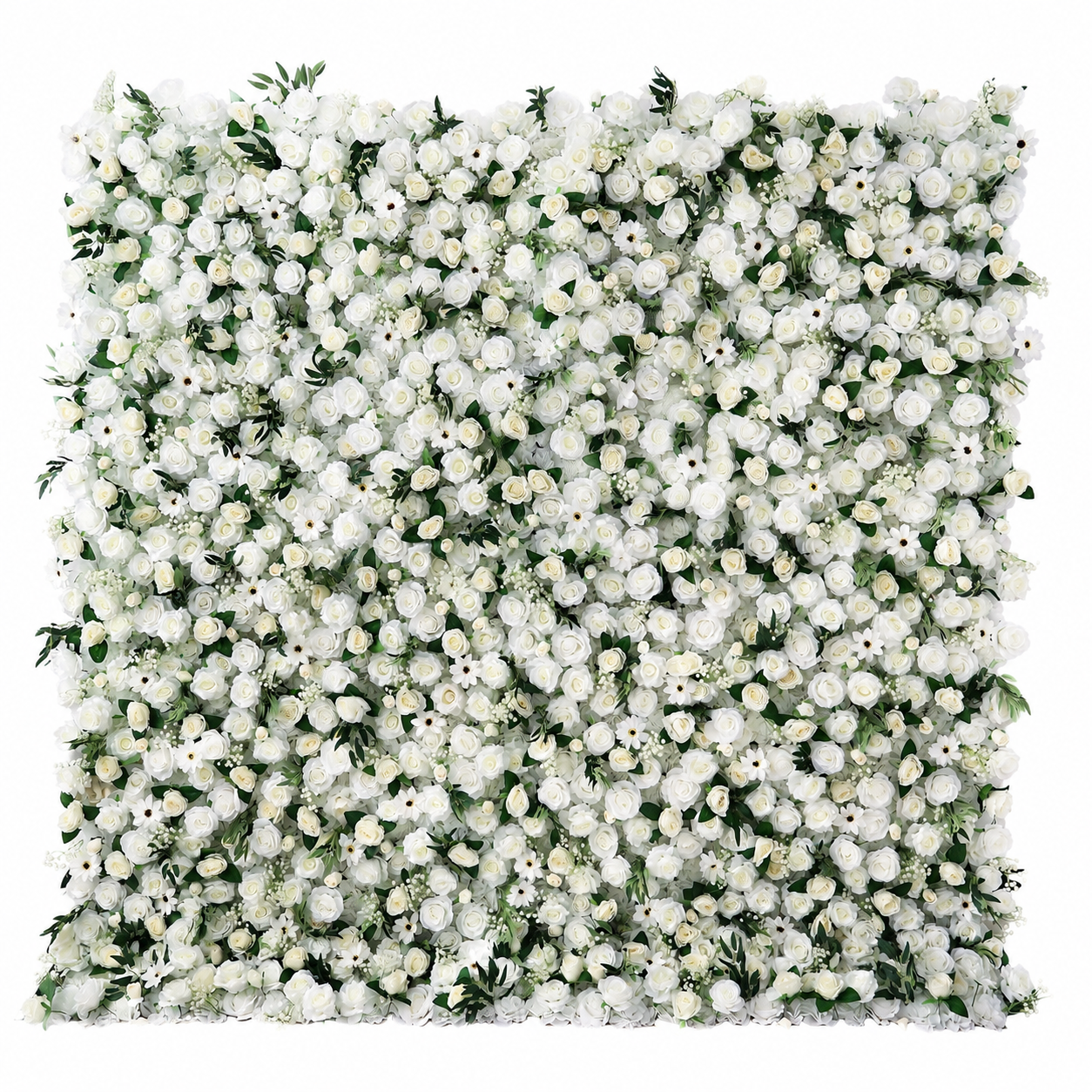 Artificial White Rose Flower Wall Backdrop with Greenery, Faux Floral Wall Panels for Wedding Baby Shower Bridal Shower Birthday Party Photo Booth Decor, Stand Not Included, 10x 10ft