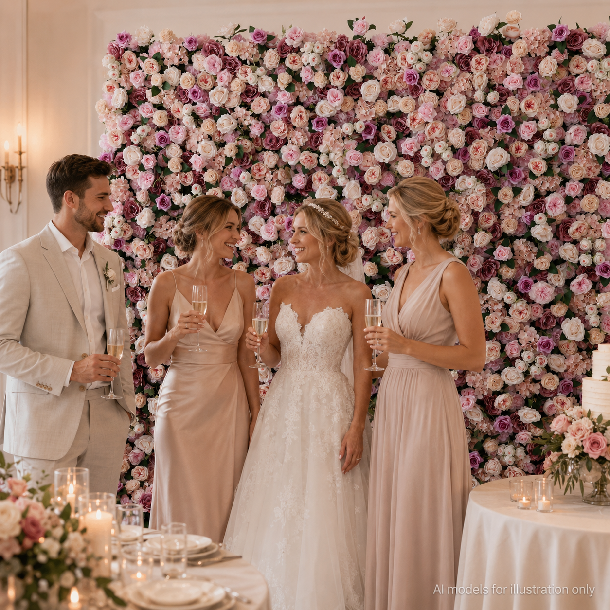 Artificial Pink Rose Flower Wall Backdrop with Greenery, Foldable Faux Floral Panels for Wedding Baby Shower Bridal Shower Birthday Party Photo Booth Decor, Stand Not Included, 10 x 10 ft