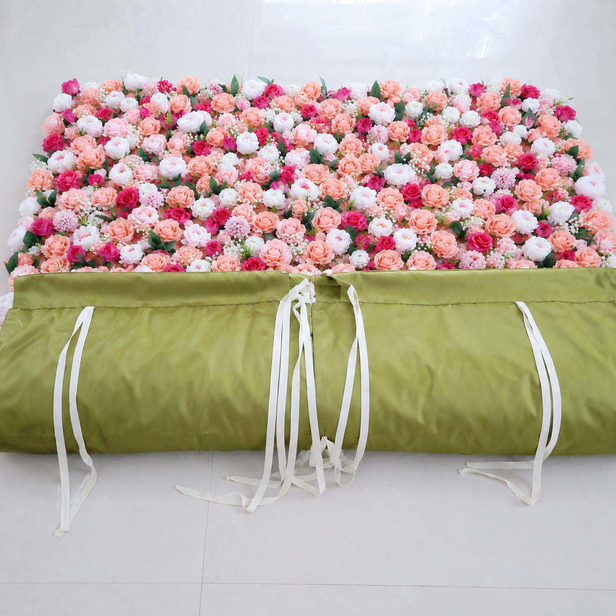 Coral Peach Rose Flower Wall Backdrop, Foldable Panels, No Stand, 4x8 ft