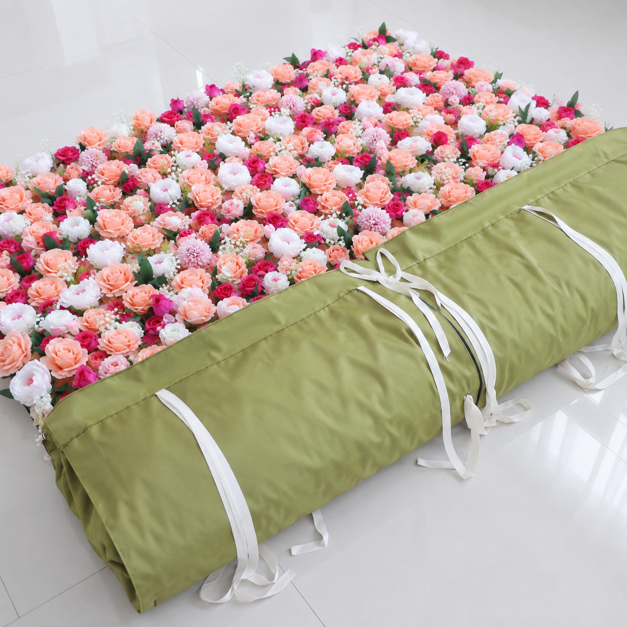 Coral Peach Rose Flower Wall Backdrop, Foldable Panels, No Stand, 4x8 ft