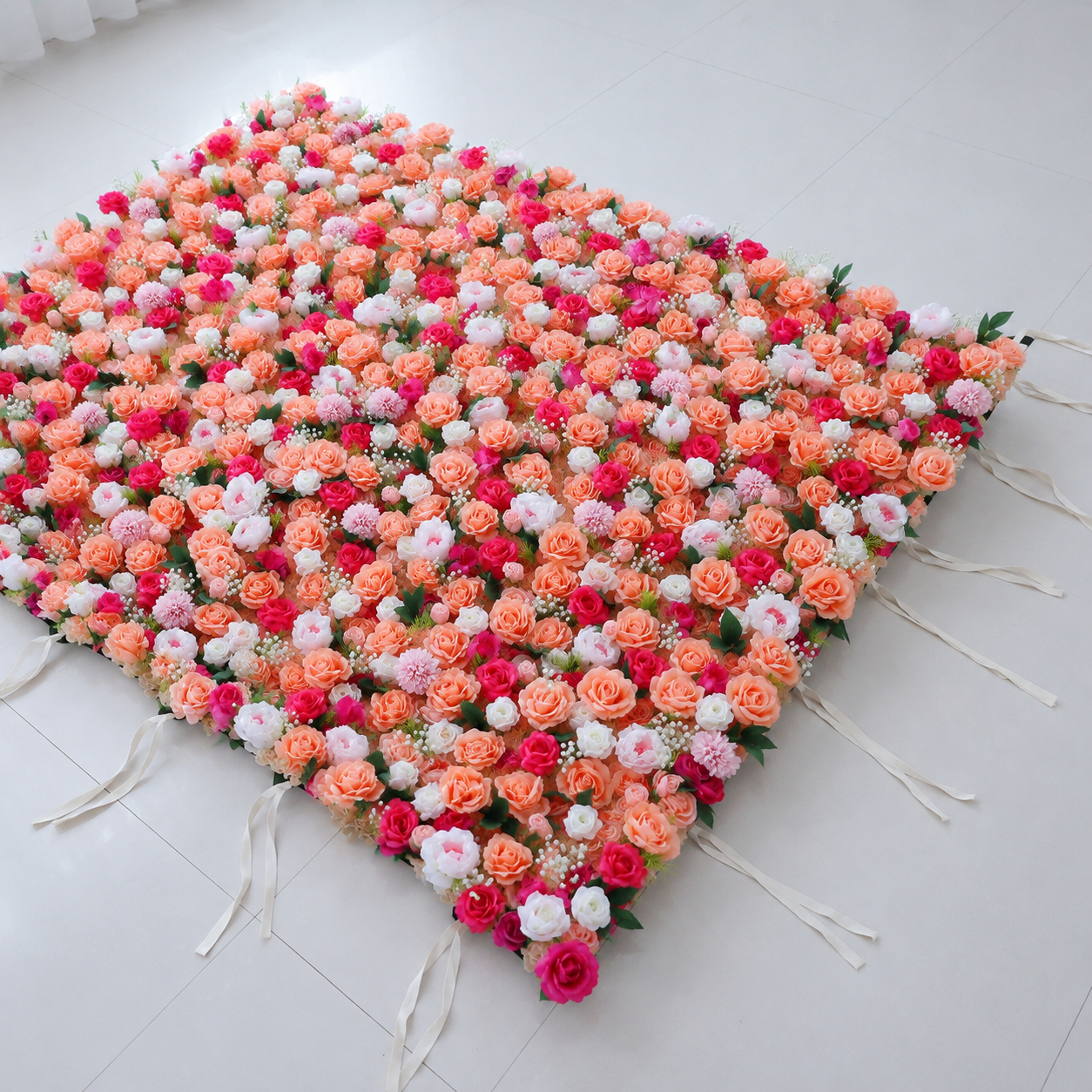 Coral Peach Rose Flower Wall Backdrop, Foldable Panels, No Stand, 4x8 ft