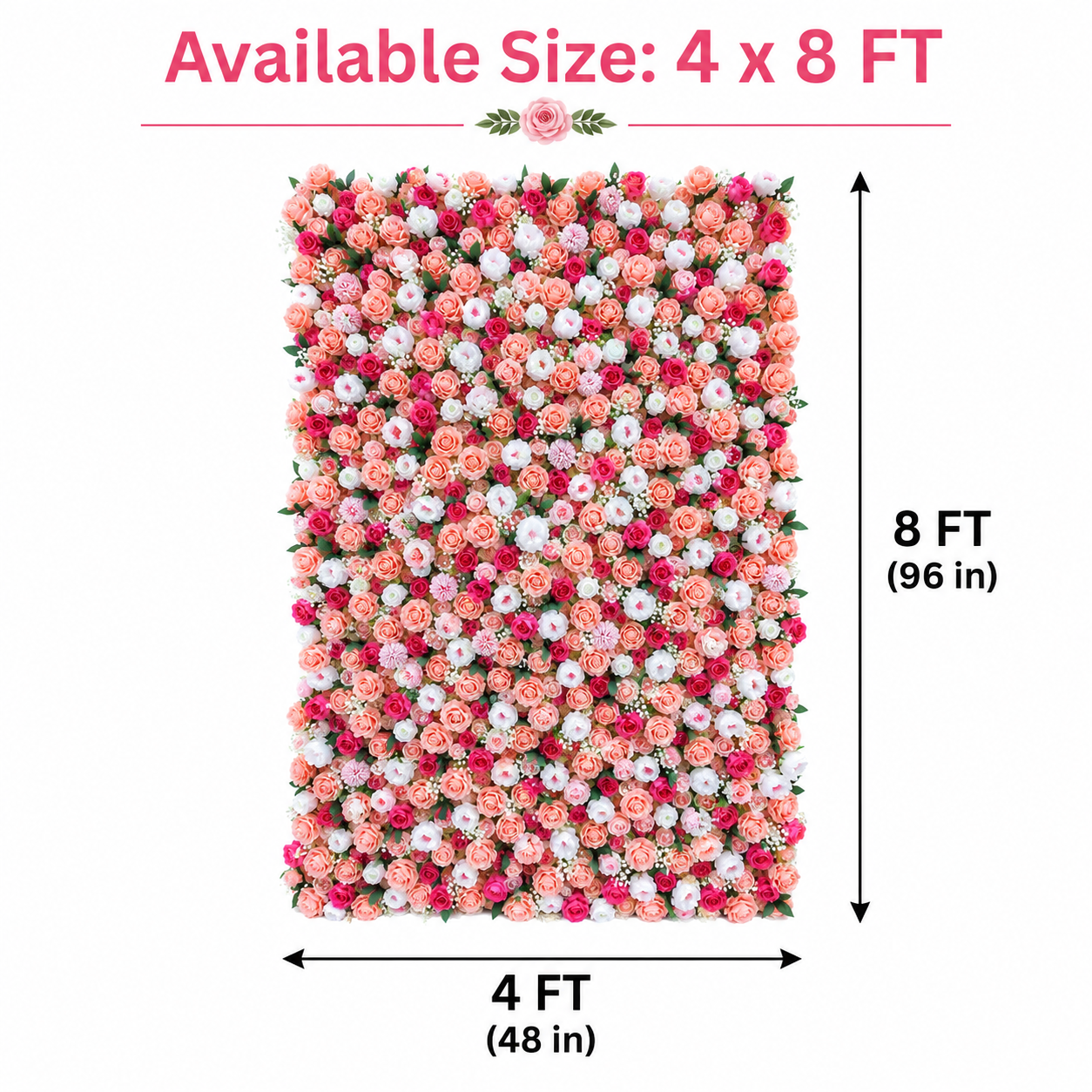 Coral Peach Rose Flower Wall Backdrop, Foldable Panels, No Stand, 4x8 ft