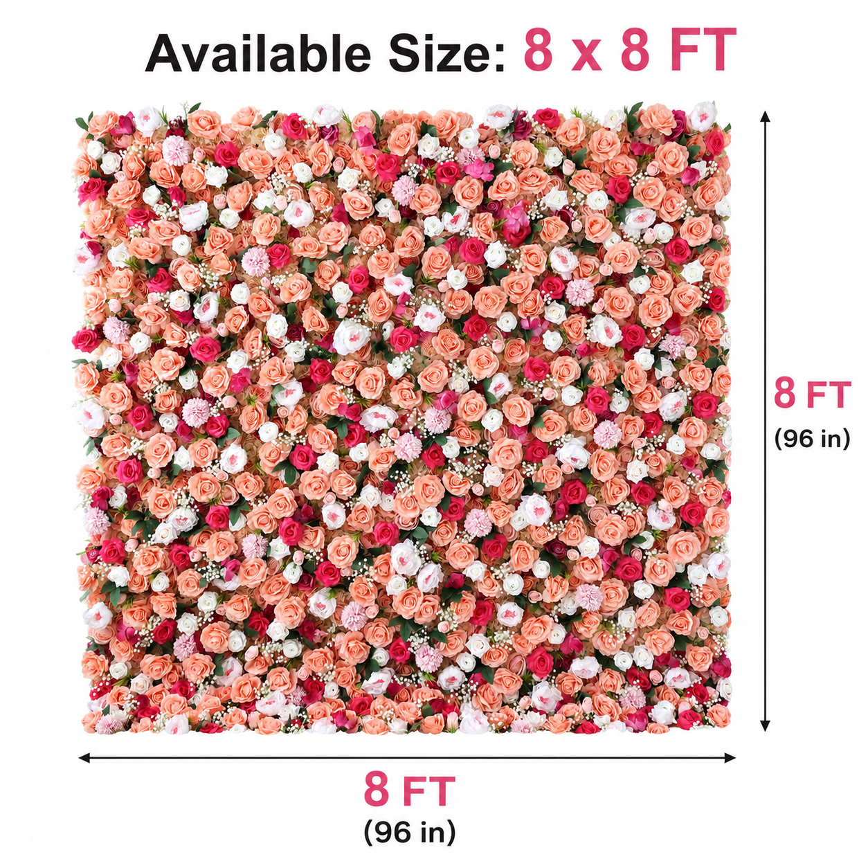 Coral Peach Rose Flower Wall Backdrop, Foldable Panels, No Stand, 4x8 ft  8 x 8 ft   10 x 10 ft 