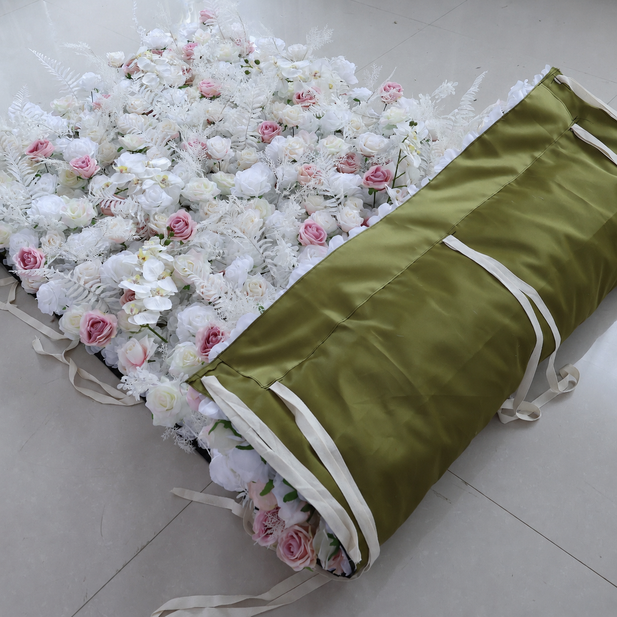 BrandName 4x8ft 8X8ft 10x10ft White Blush Artificial Flower Wall Backdrop No Stand