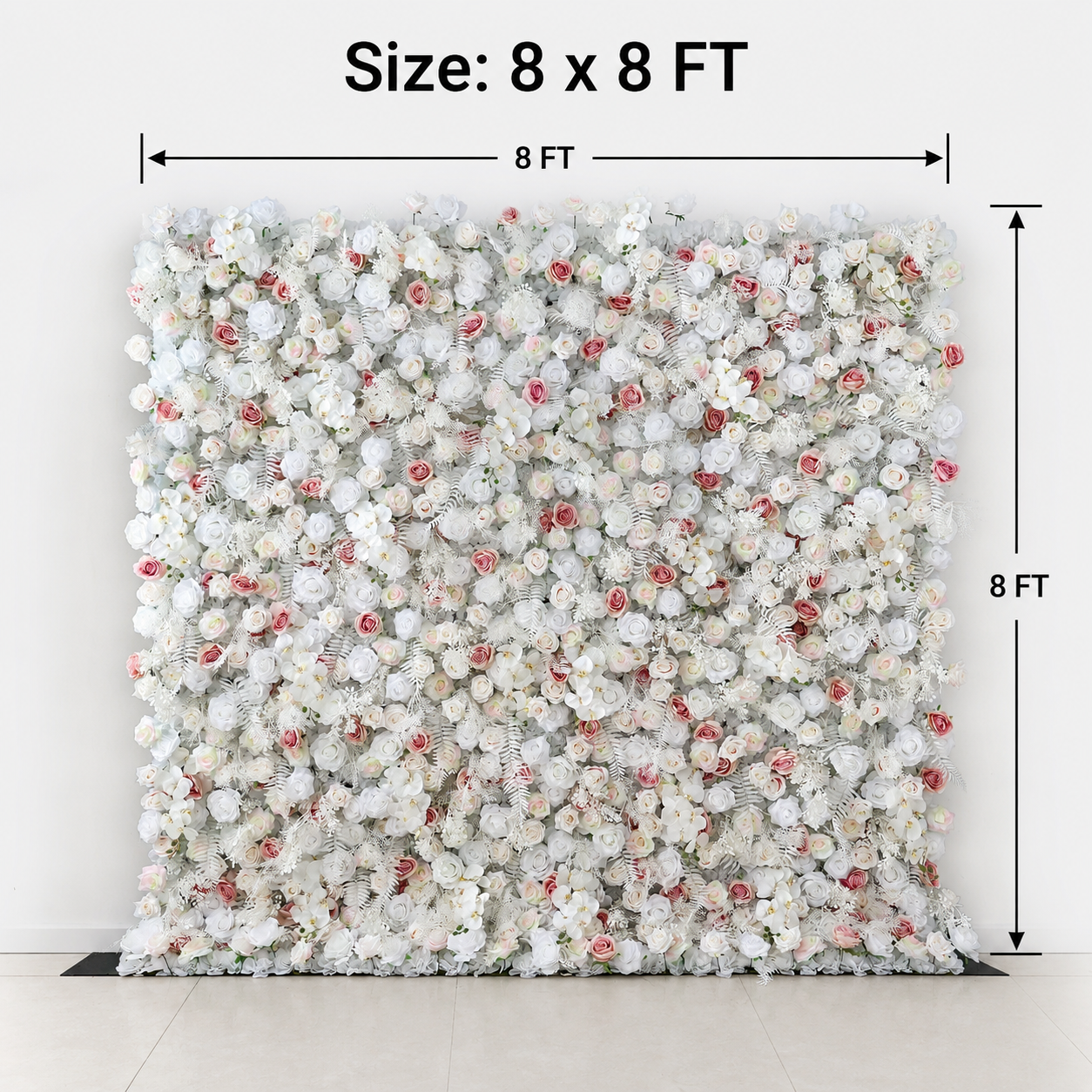 BrandName 4x8ft 8X8ft 10x10ft White Blush Artificial Flower Wall Backdrop No Stand
