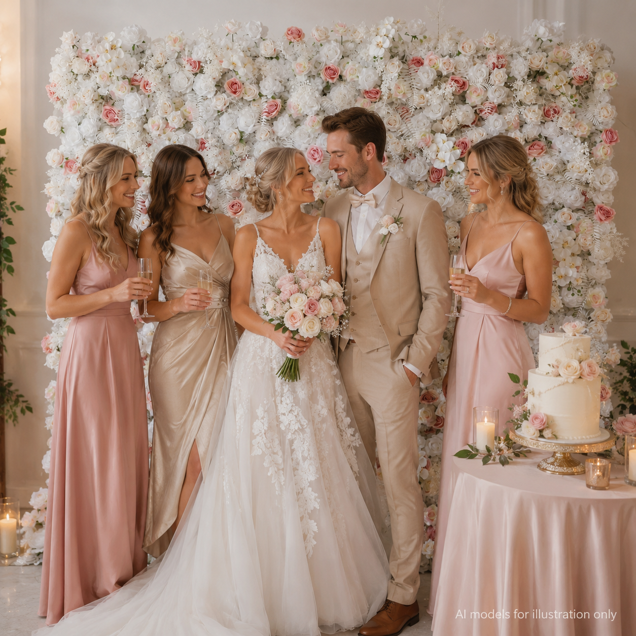 BrandName 4x8ft 8X8ft 10x10ft White Blush Artificial Flower Wall Backdrop No Stand