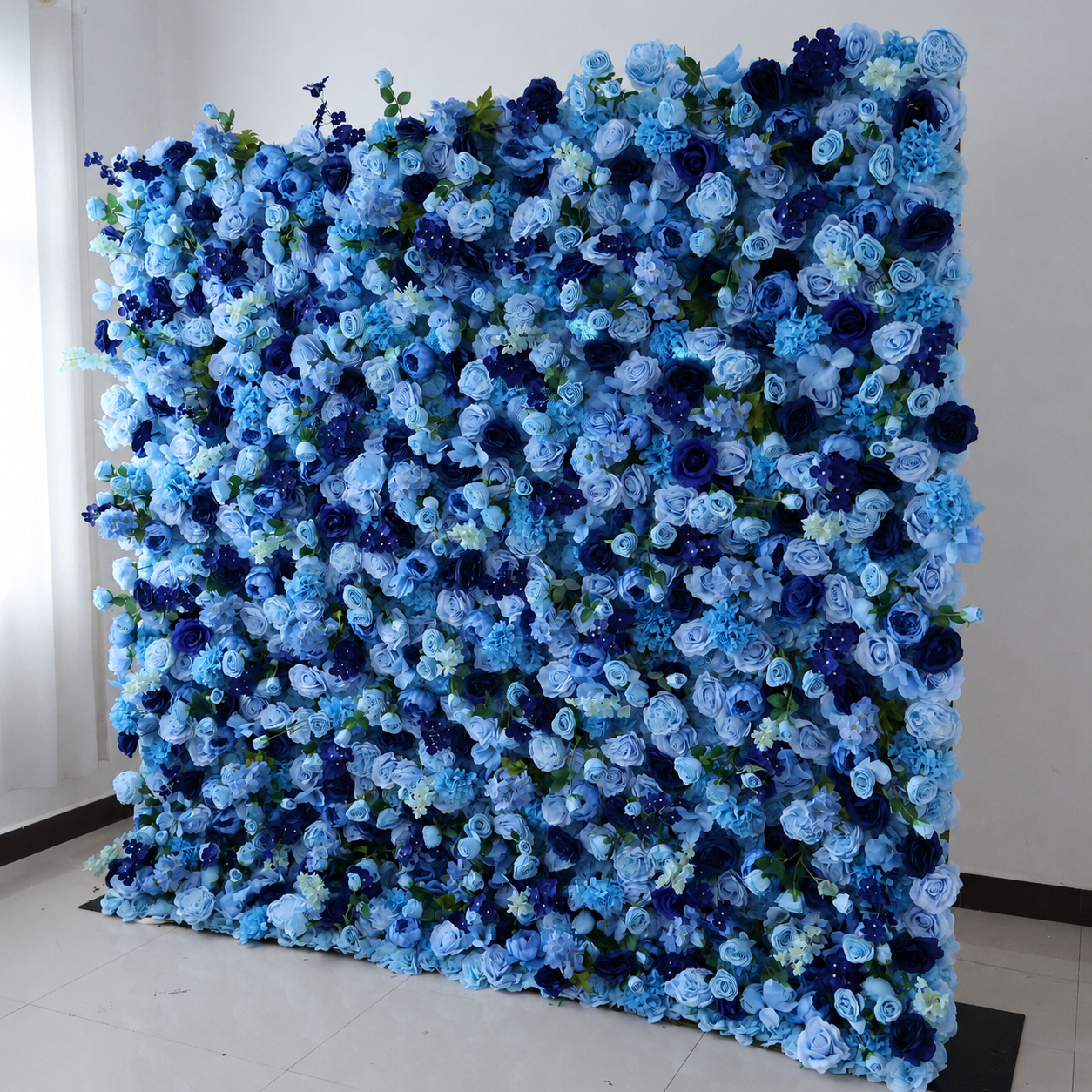 BrandName 4x8ft 8x8ft 10x10ft Light Blue Navy Artificial Flower Wall Backdrop No Stand