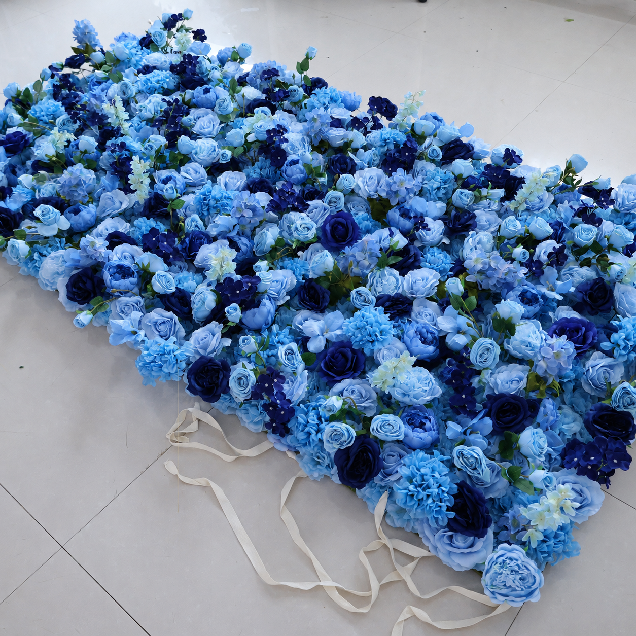 BrandName 4x8ft 8x8ft 10x10ft Light Blue Navy Artificial Flower Wall Backdrop No Stand