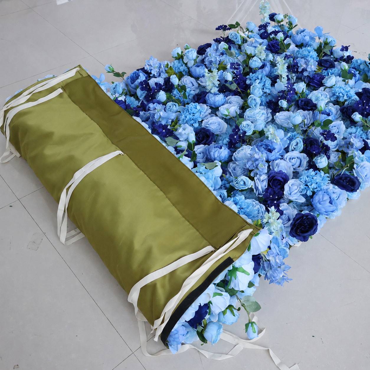 BrandName 4x8ft 8x8ft 10x10ft Light Blue Navy Artificial Flower Wall Backdrop No Stand