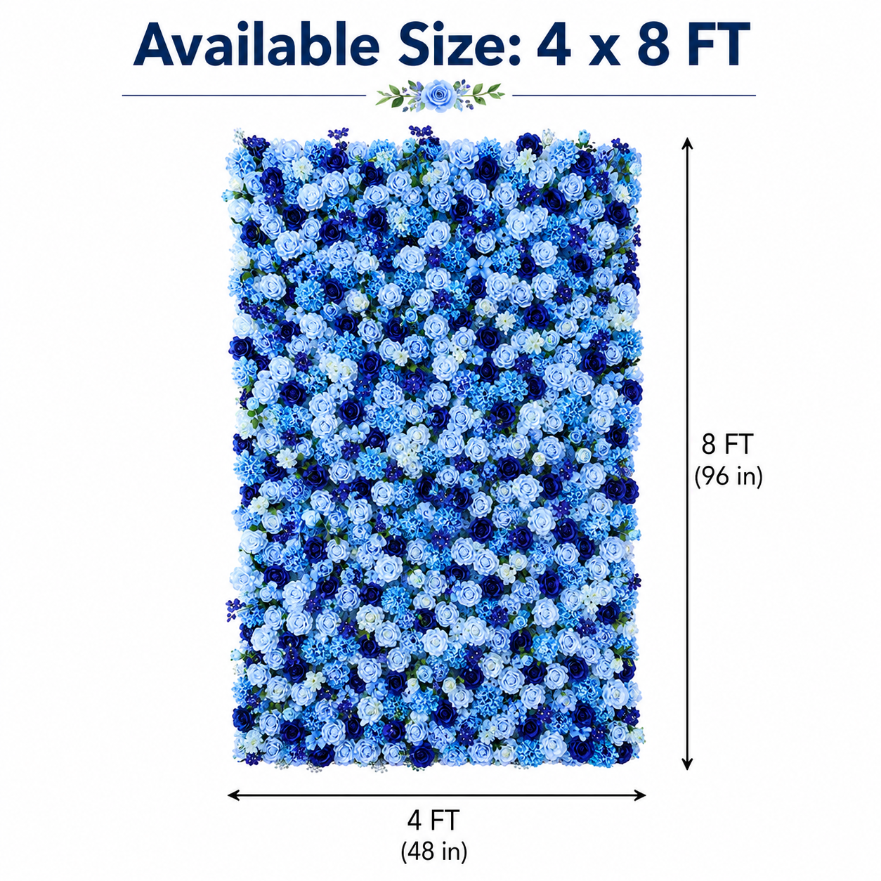 BrandName 4x8ft 8x8ft 10x10ft Light Blue Navy Artificial Flower Wall Backdrop No Stand