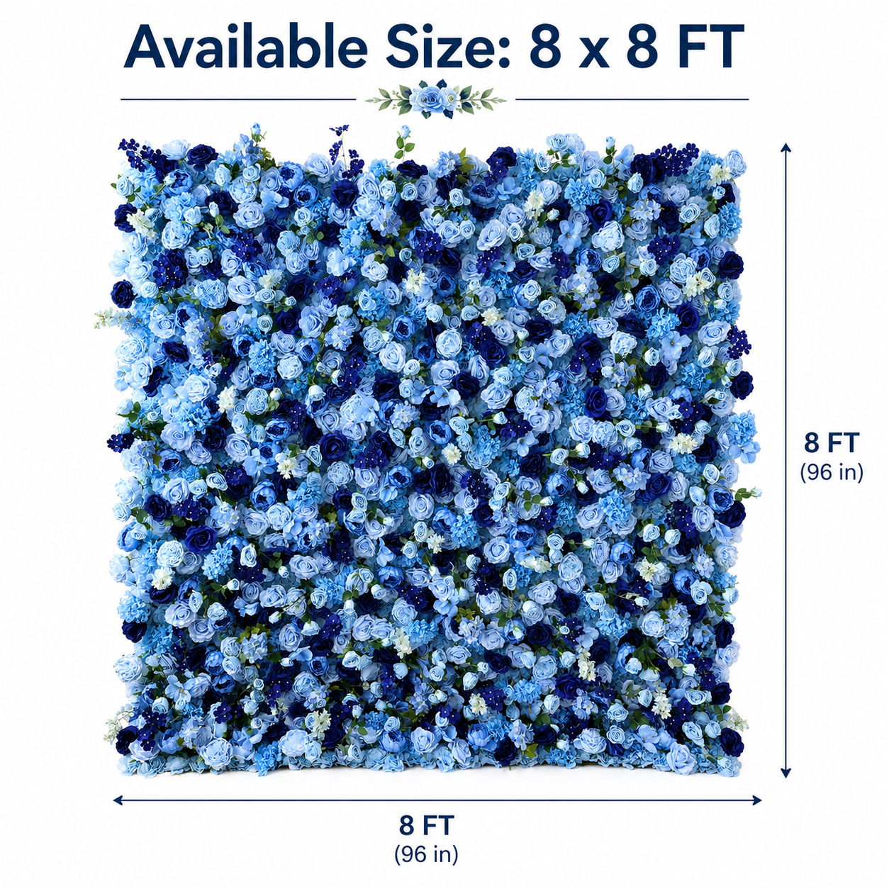 BrandName 4x8ft 8x8ft 10x10ft Light Blue Navy Artificial Flower Wall Backdrop No Stand