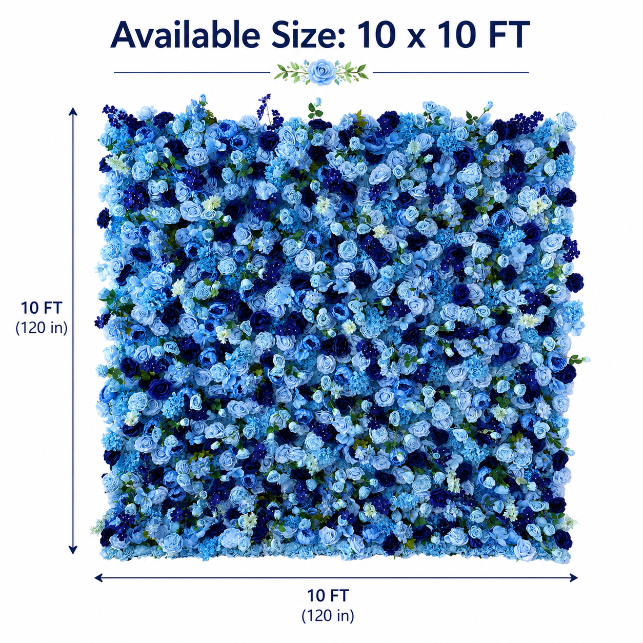 BrandName 4x8ft 8x8ft 10x10ft Light Blue Navy Artificial Flower Wall Backdrop No Stand