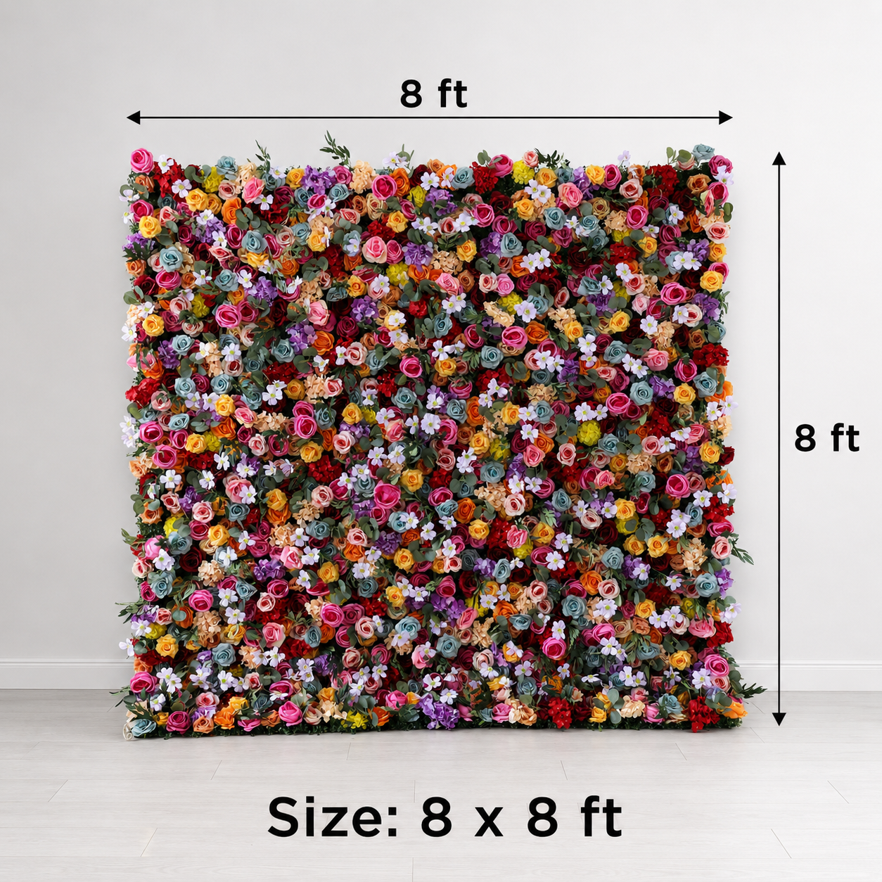 4x8ft 8x8ft 10x10ft Rainbow Multicolor Faux Flower Wall Backdrop No Stand