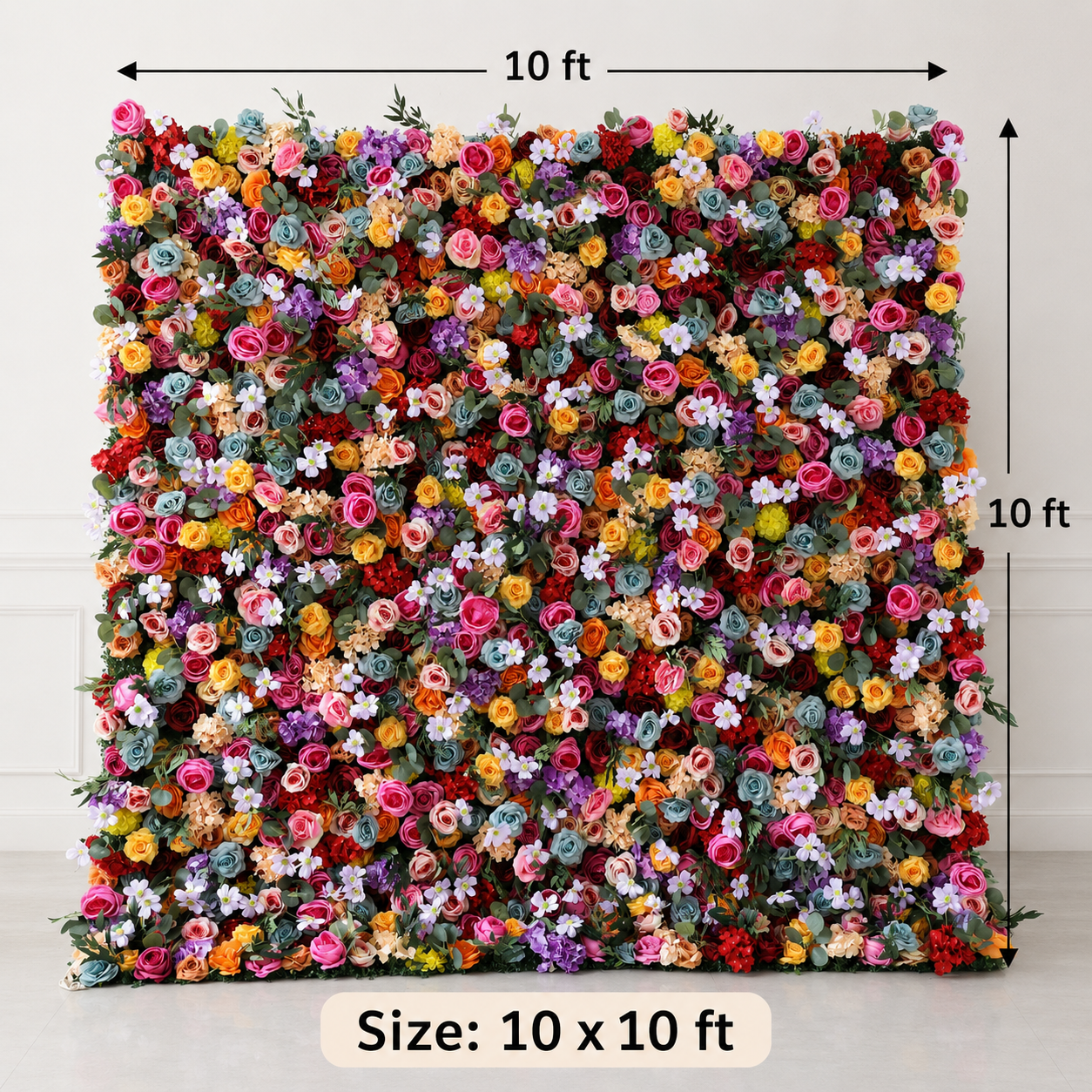 4x8ft 8x8ft 10x10ft Rainbow Multicolor Faux Flower Wall Backdrop No Stand