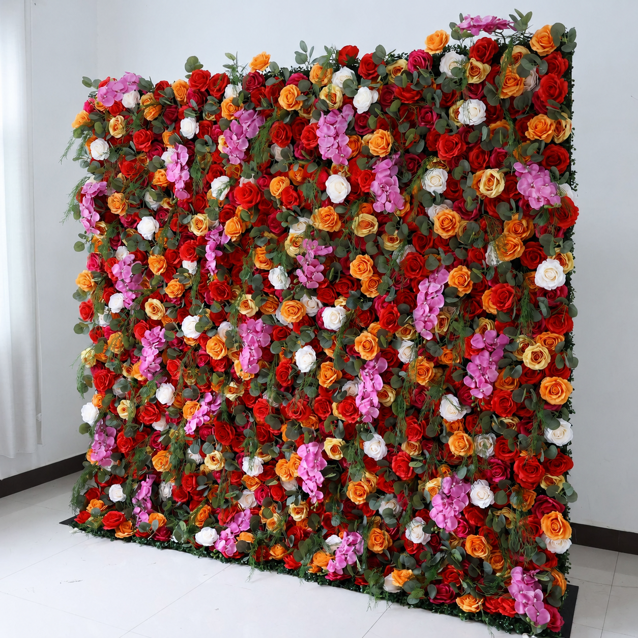 4x8ft 8x8ft 10x10ft  Red Orange Pink Faux Flower Wall Backdrop No Stand