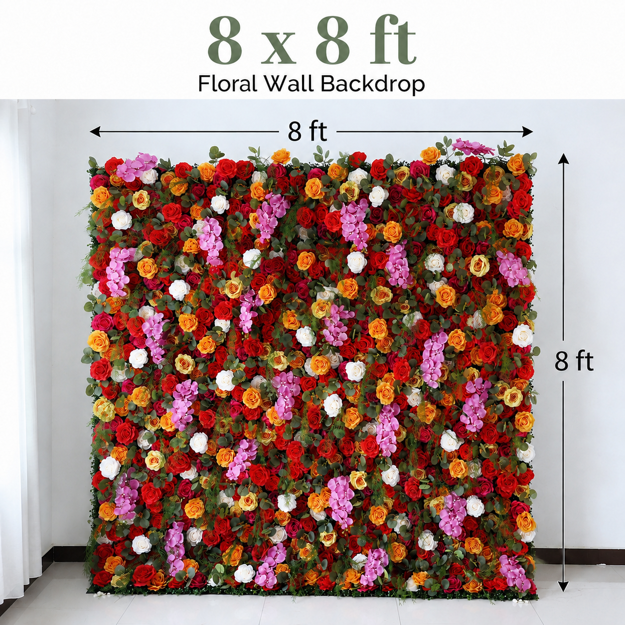 4x8ft 8x8ft 10x10ft  Red Orange Pink Faux Flower Wall Backdrop No Stand