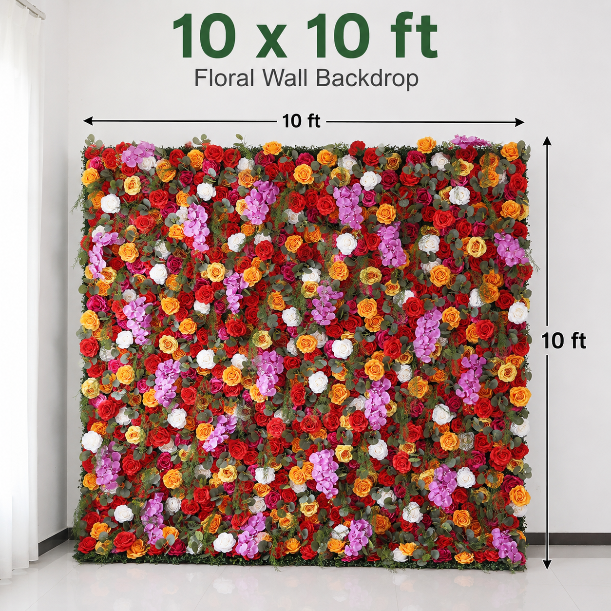 4x8ft 8x8ft 10x10ft  Red Orange Pink Faux Flower Wall Backdrop No Stand
