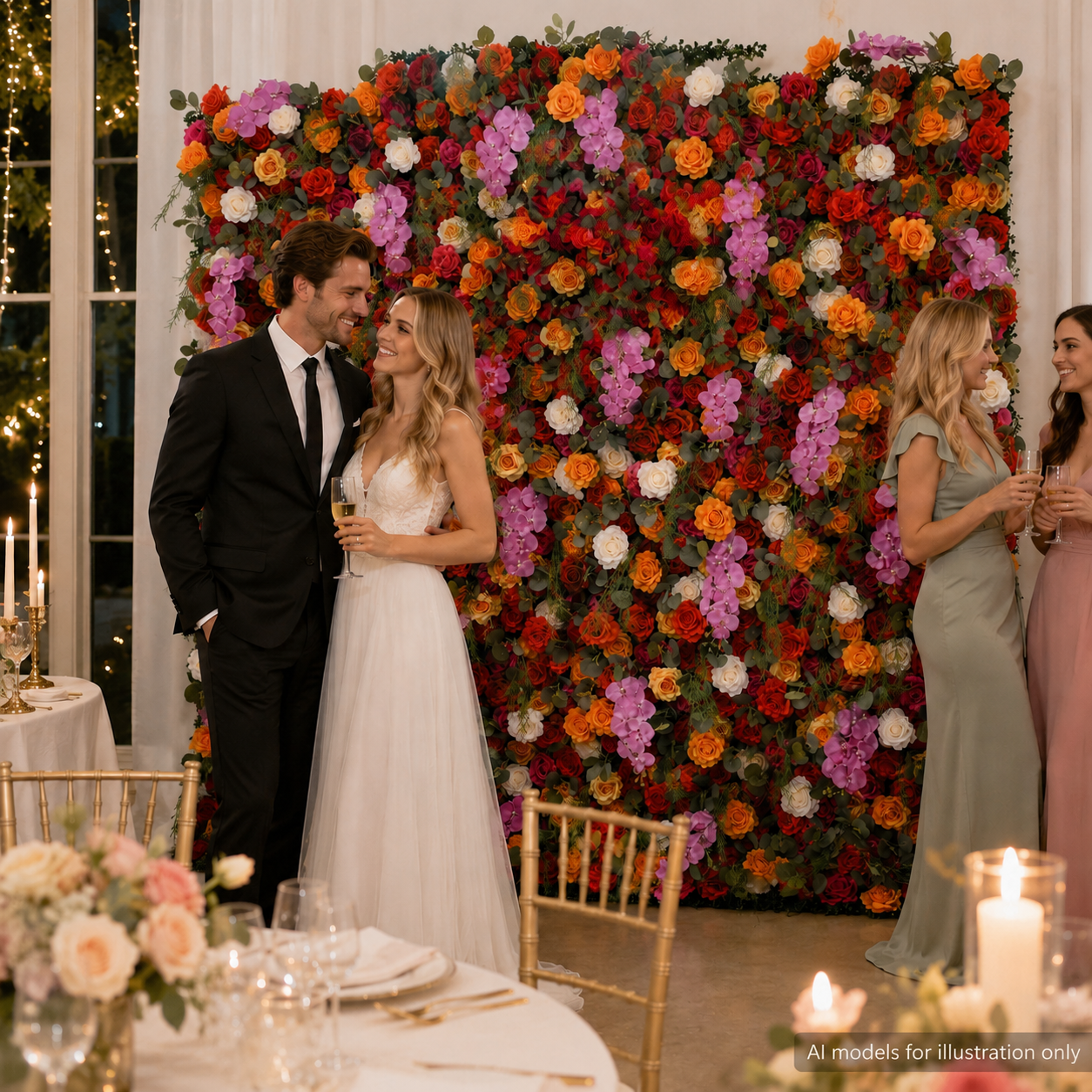 4x8ft 8x8ft 10x10ft  Red Orange Pink Faux Flower Wall Backdrop No Stand