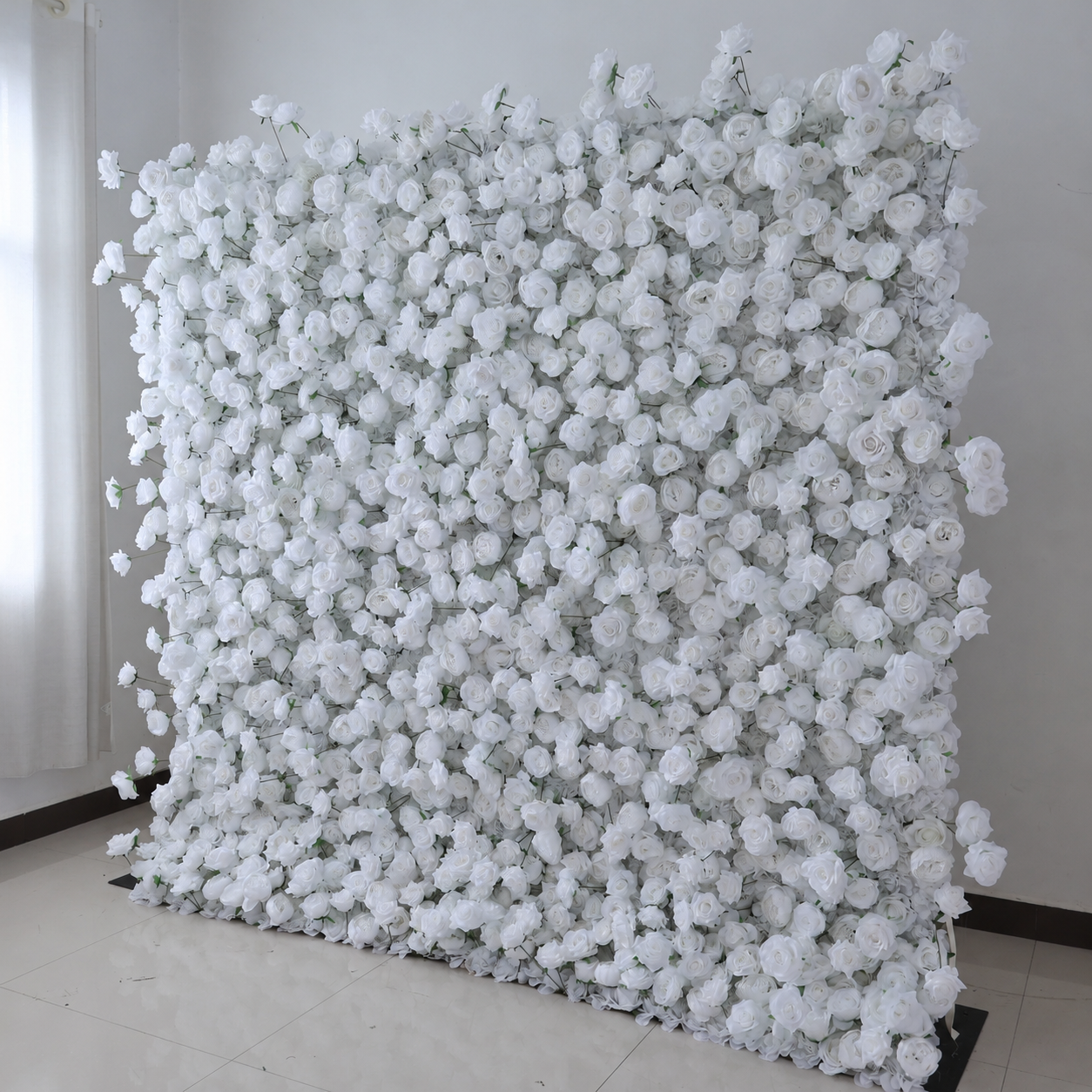 4x8ft 8x8ft 10x10ft white faux floral backdrop for weddings and photos; flower wall only, stand and frame not included.