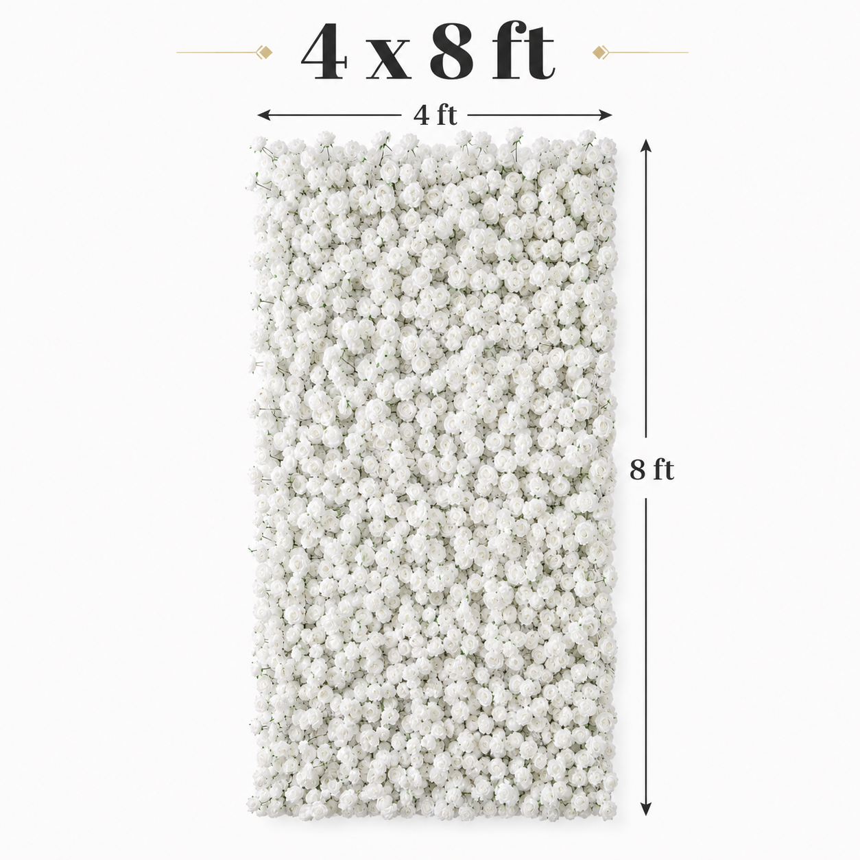4x8ft 8x8ft 10x10ft white faux floral backdrop for weddings and photos; flower wall only, stand and frame not included.