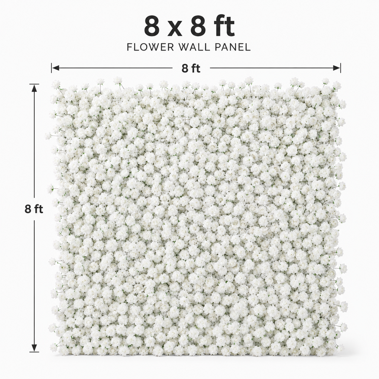 4x8ft 8x8ft 10x10ft white faux floral backdrop for weddings and photos; flower wall only, stand and frame not included.