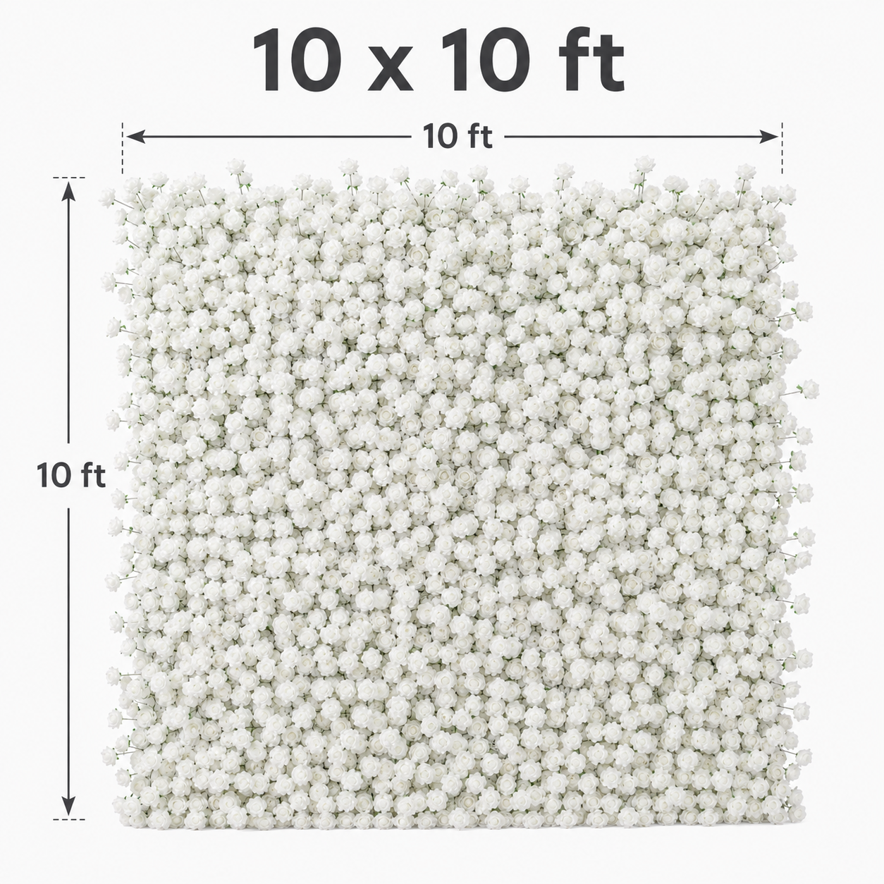 4x8ft 8x8ft 10x10ft white faux floral backdrop for weddings and photos; flower wall only, stand and frame not included.