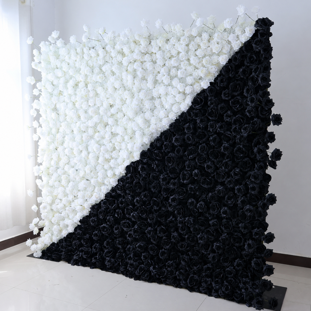 Black and White Artificial Rose Flower Wall Backdrop 4x8ft 8x8ft 10x10ft