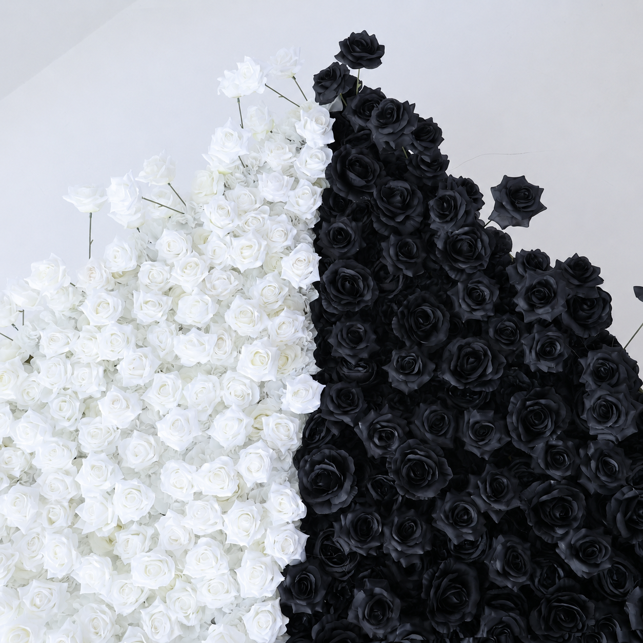 Black and White Artificial Rose Flower Wall Backdrop 4x8ft 8x8ft 10x10ft