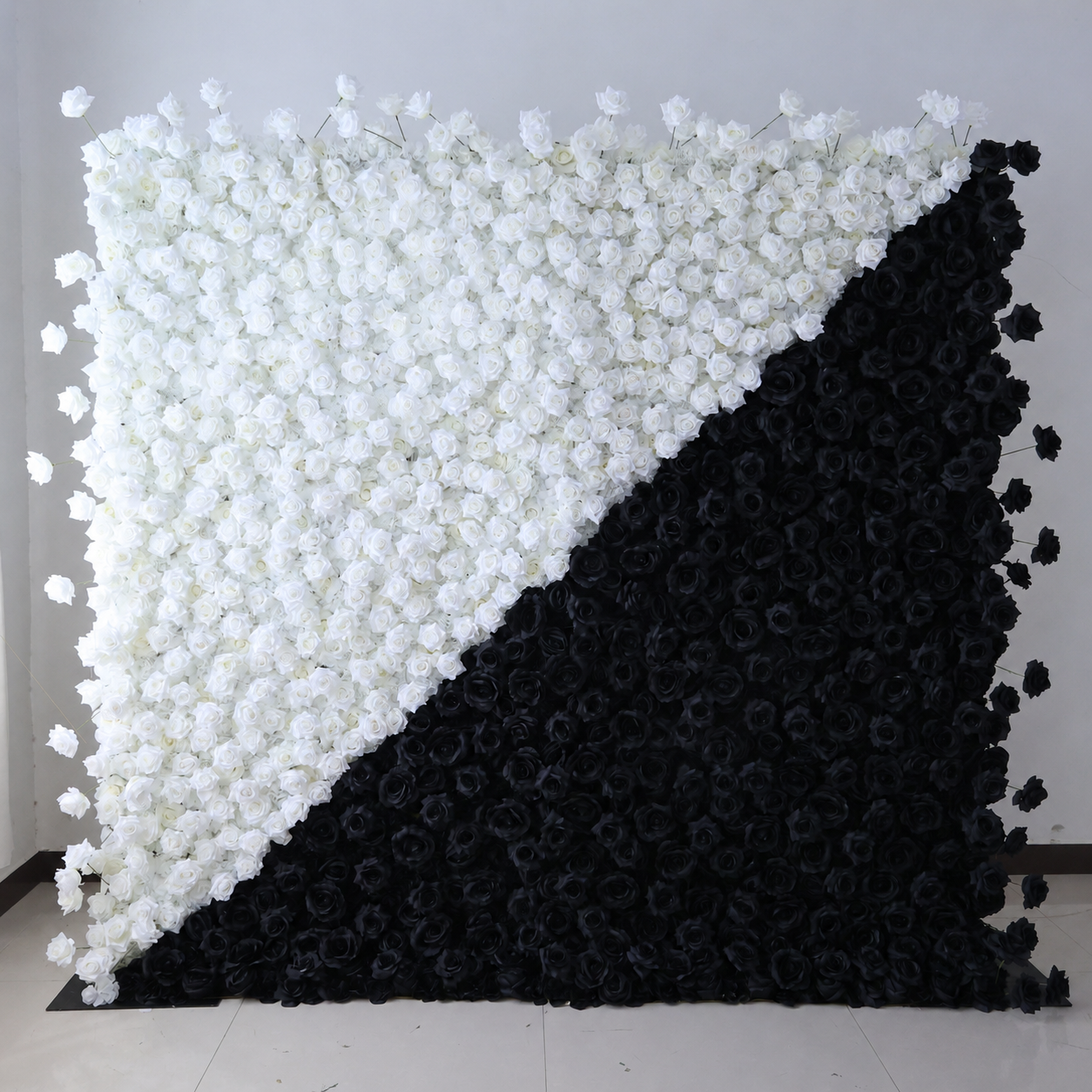 Black and White Artificial Rose Flower Wall Backdrop 4x8ft 8x8ft 10x10ft