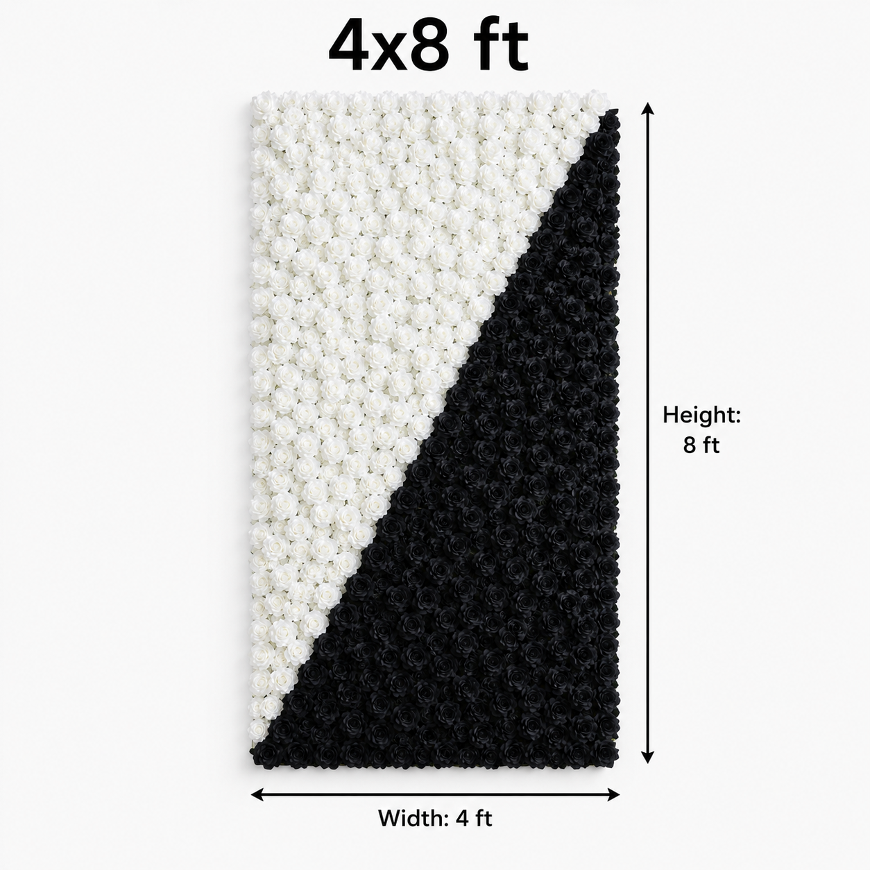 Black and White Artificial Rose Flower Wall Backdrop 4x8ft 8x8ft 10x10ft