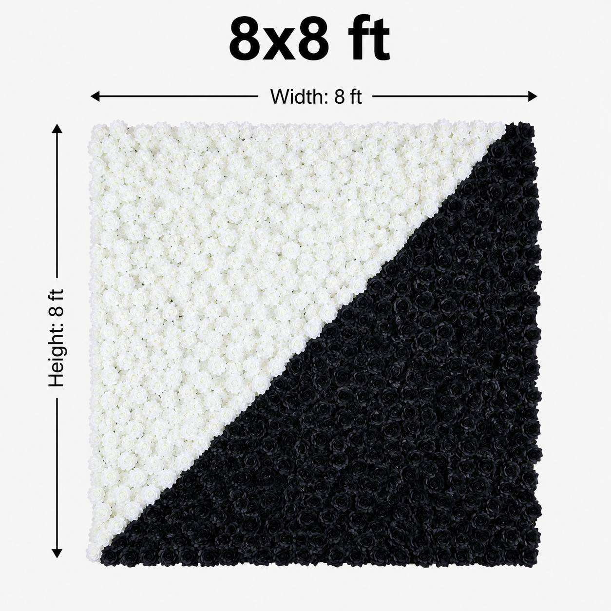 Black and White Artificial Rose Flower Wall Backdrop 4x8ft 8x8ft 10x10ft