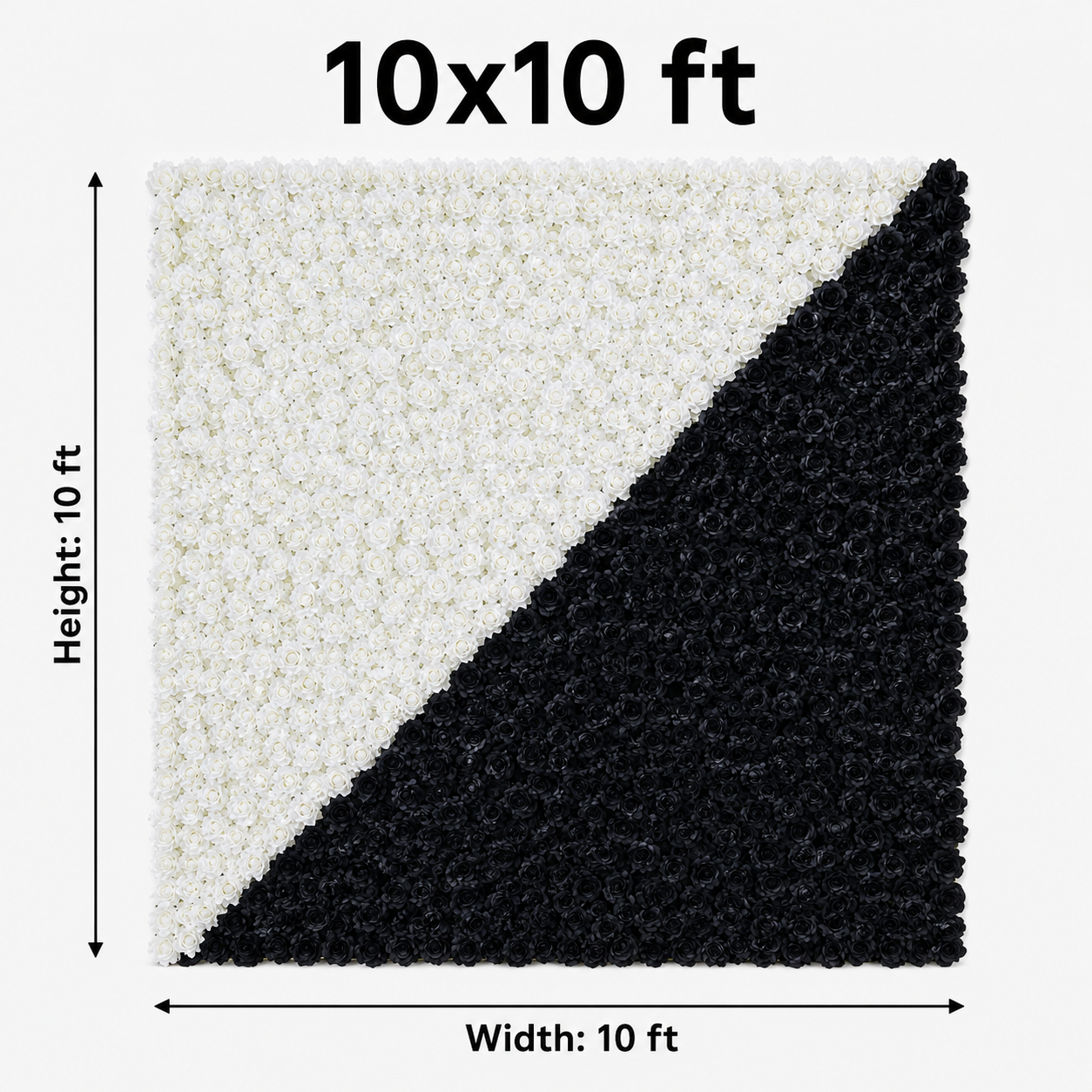 Black and White Artificial Rose Flower Wall Backdrop 4x8ft 8x8ft 10x10ft