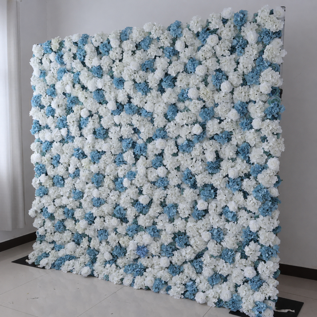 Dusty Blue and White Artificial Flower Wall Backdrop, 4 x 8 ft 8x8ft 10x10ft