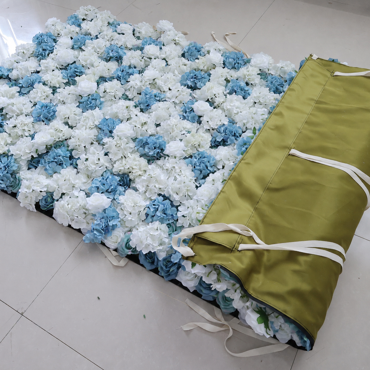 Dusty Blue and White Artificial Flower Wall Backdrop, 4 x 8 ft 8x8ft 10x10ft