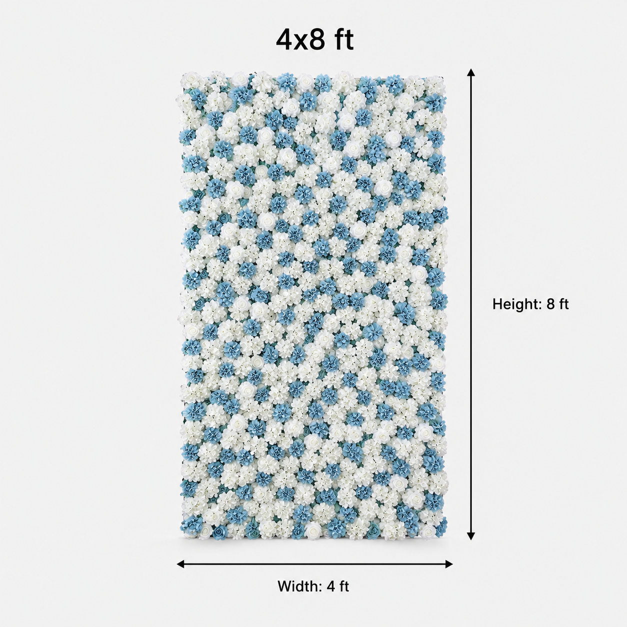 Dusty Blue and White Artificial Flower Wall Backdrop, 4 x 8 ft 8x8ft 10x10ft