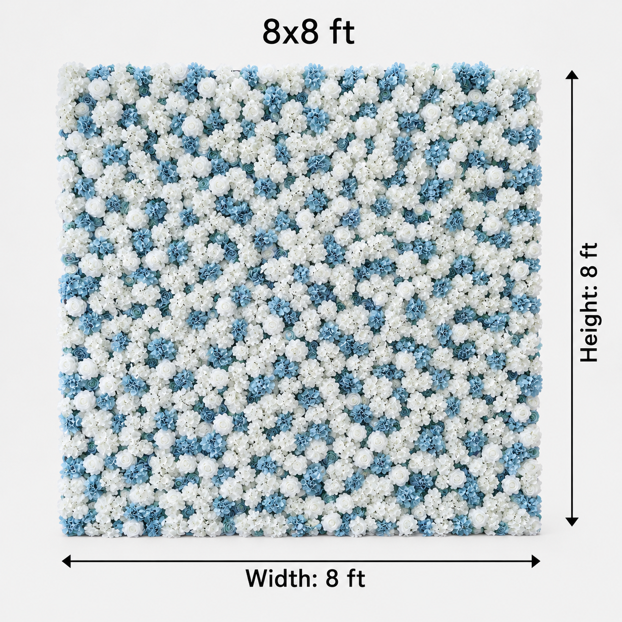 Dusty Blue and White Artificial Flower Wall Backdrop, 4 x 8 ft 8x8ft 10x10ft