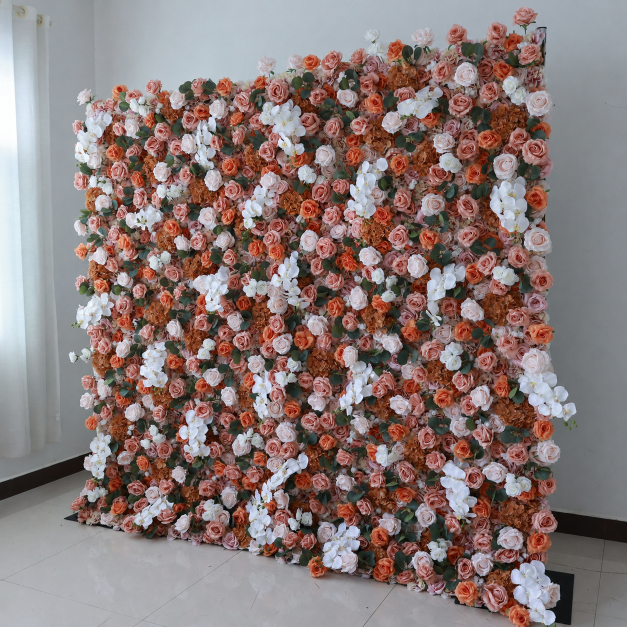 Coral and Blush Artificial Flower Wall Backdrop, 4 x 8 ft 8x8ft 10x10ft