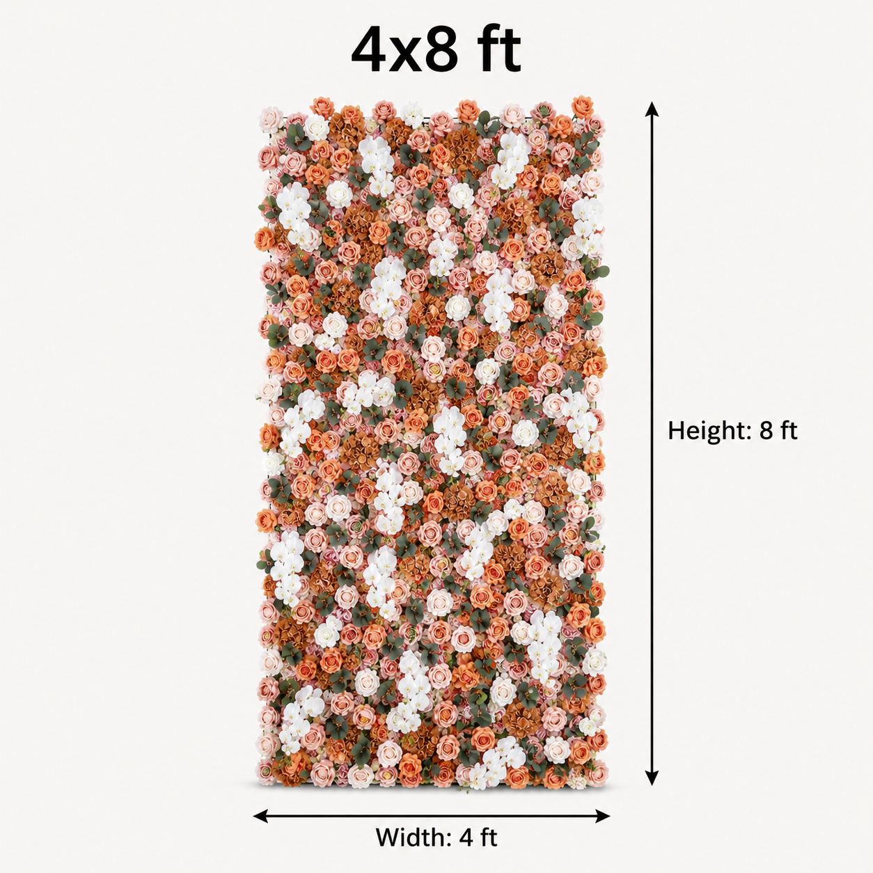Coral and Blush Artificial Flower Wall Backdrop, 4 x 8 ft 8x8ft 10x10ft