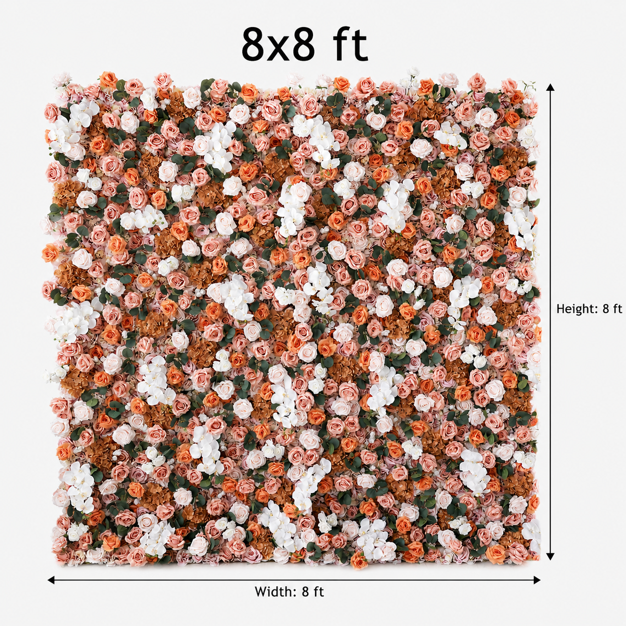 Coral and Blush Artificial Flower Wall Backdrop, 4 x 8 ft 8x8ft 10x10ft