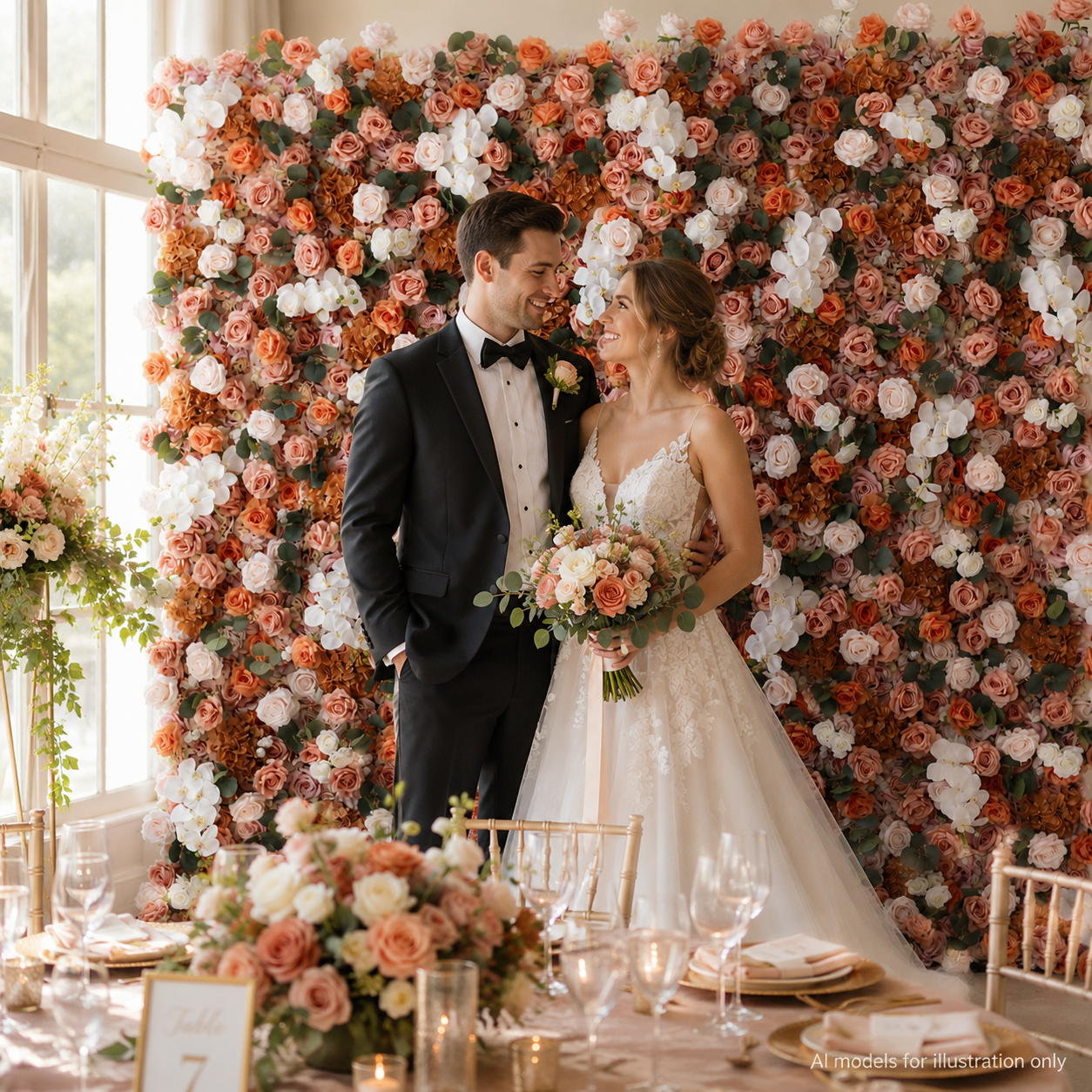Coral and Blush Artificial Flower Wall Backdrop, 4 x 8 ft 8x8ft 10x10ft