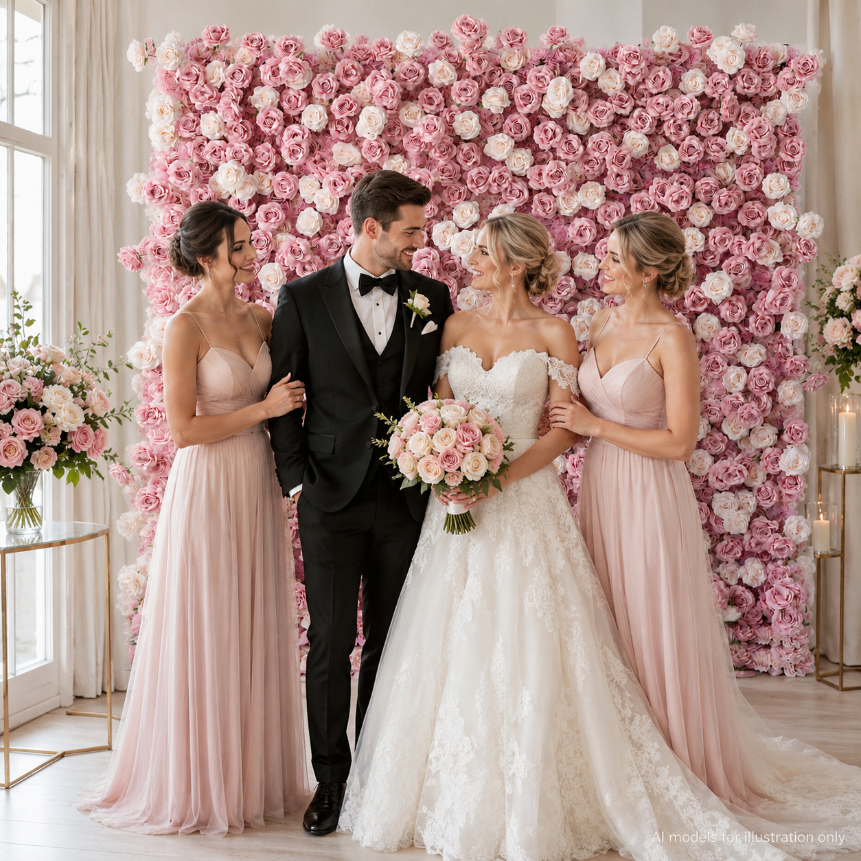 Pink Artificial Rose Flower Wall Backdrop, 4x 8 ft 8x8ft 10x10ft