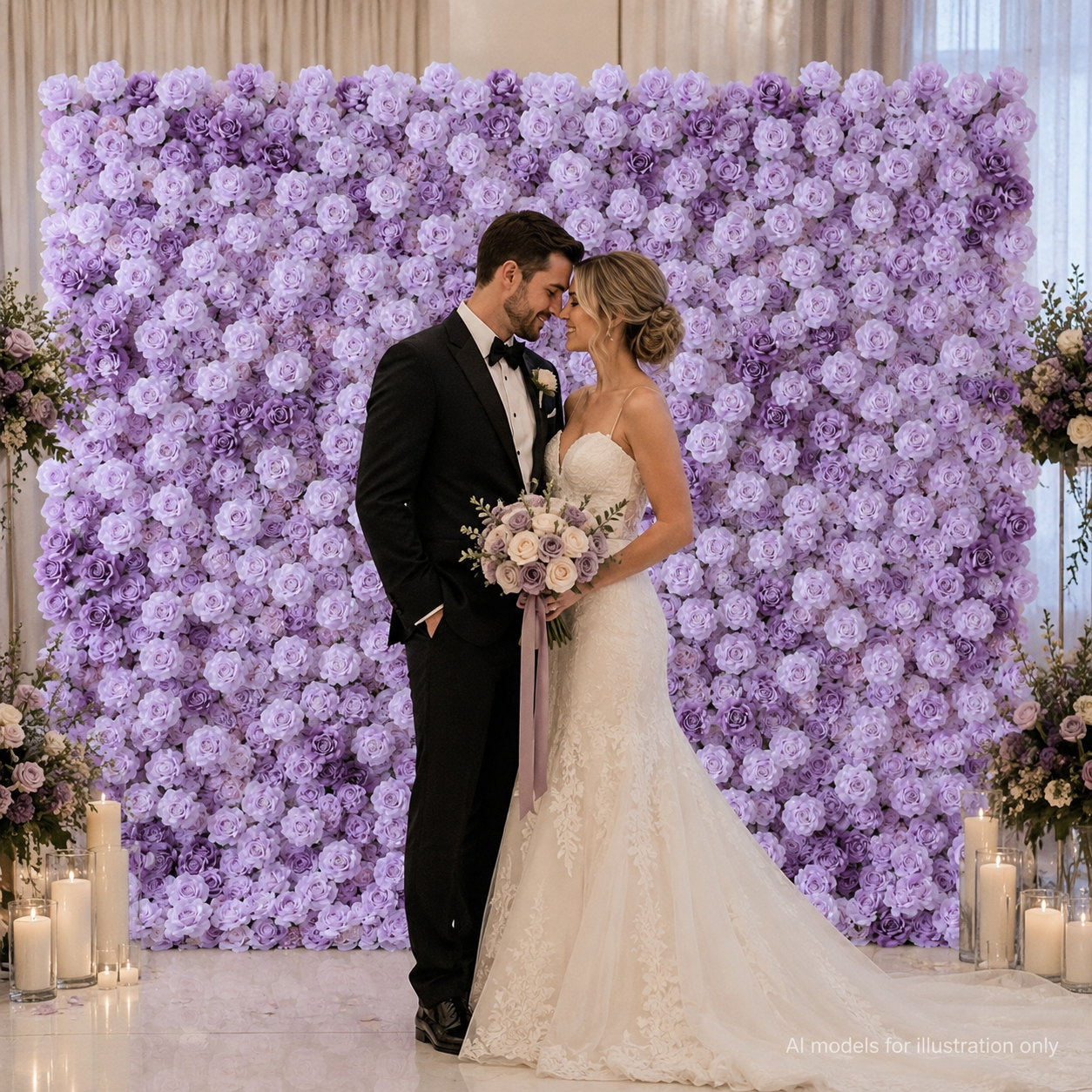 Lavender Artificial Rose Flower Wall Backdrop, 4  x 8 ft  8 x 8ft. 10 x 10ft