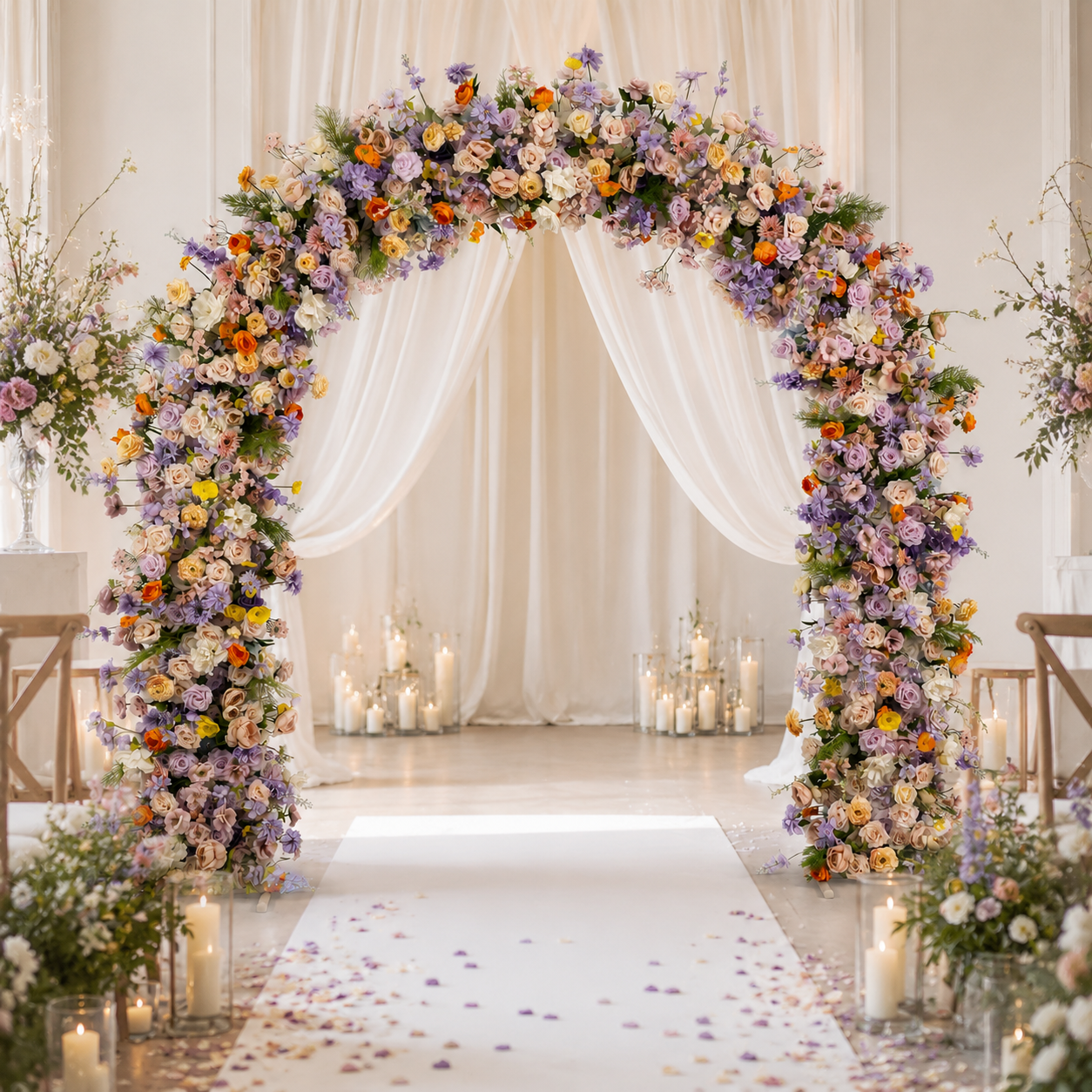 Curved Artificial Flower Arch with Stand, 94.5 x 94.5 in, Wedding Backdrop