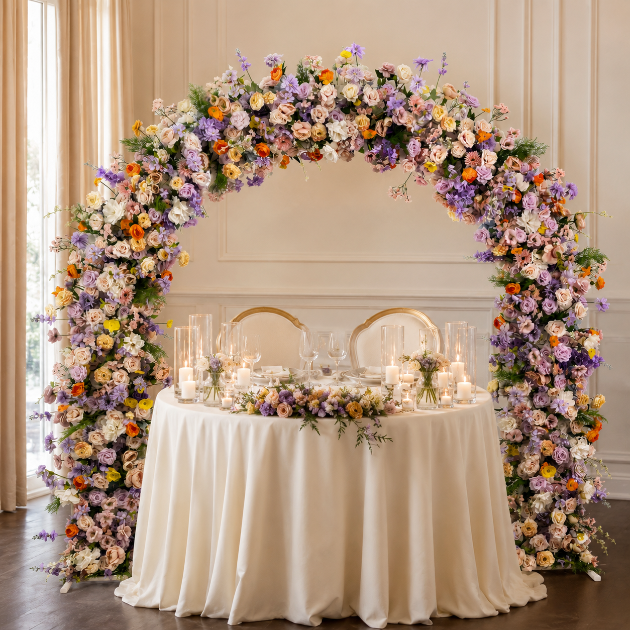 Curved Artificial Flower Arch with Stand, 94.5 x 94.5 in, Wedding Backdrop